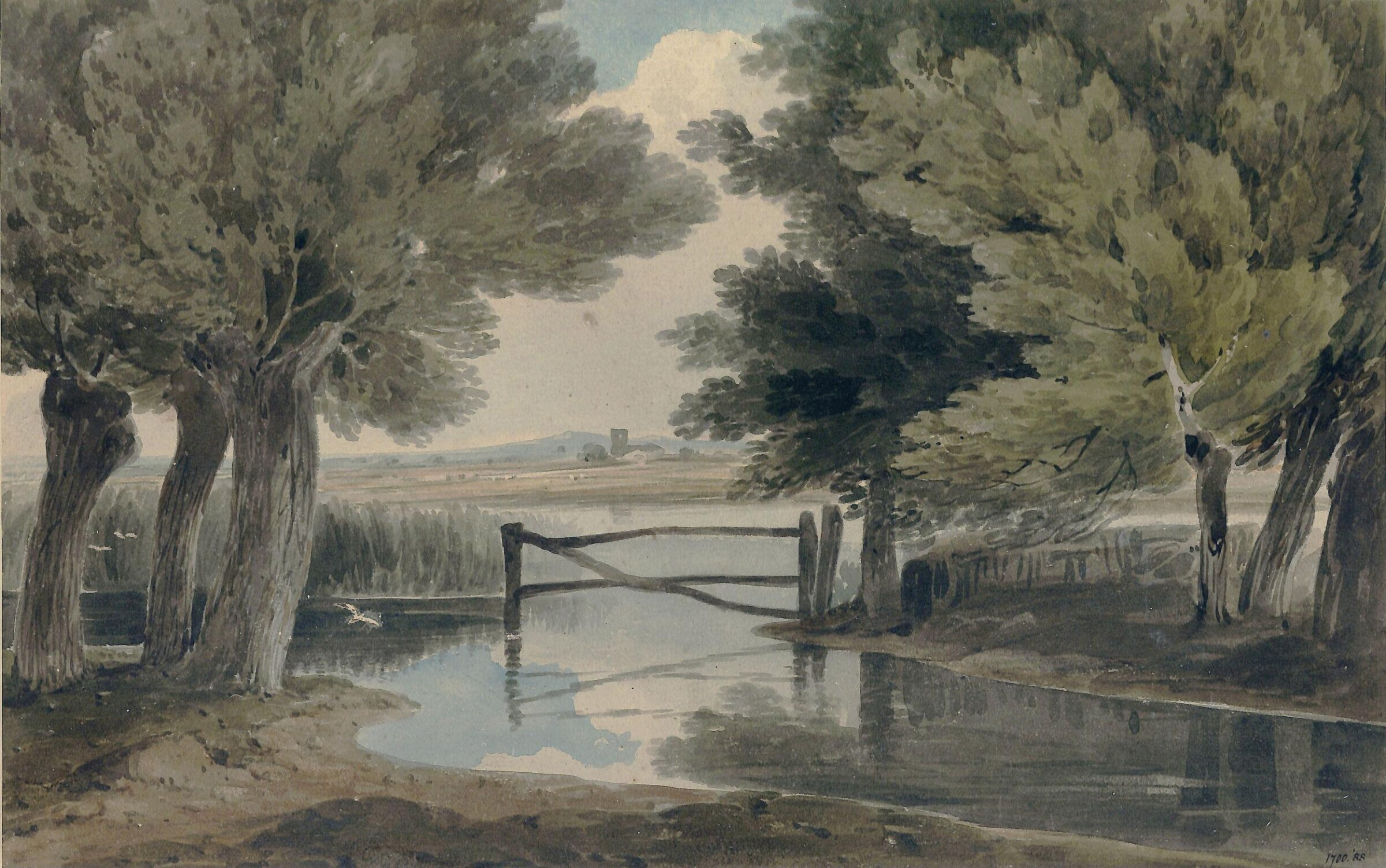 Landscape with pond and trees, 19th century