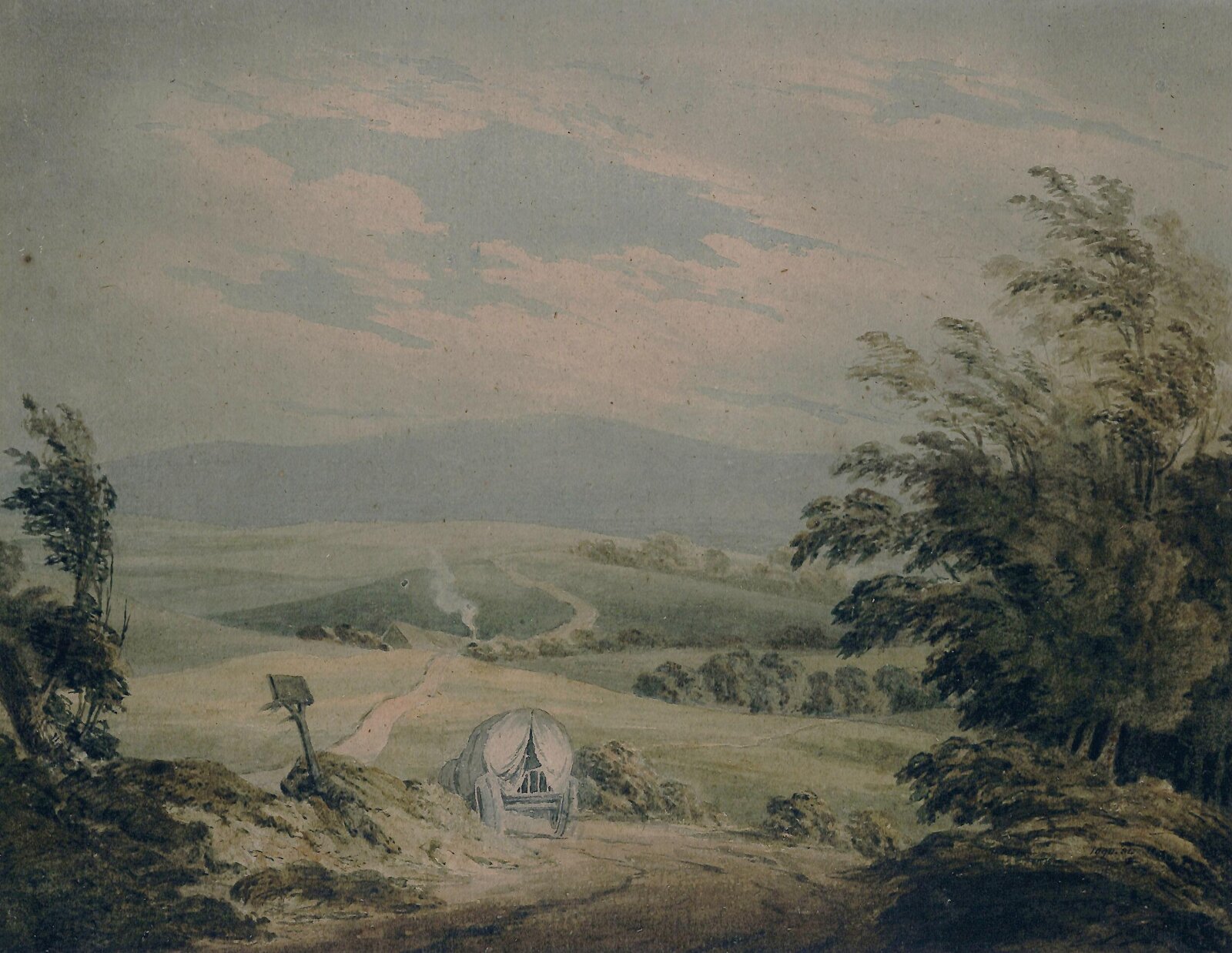 Hilly landscape with waggon, ca. 1800-50
