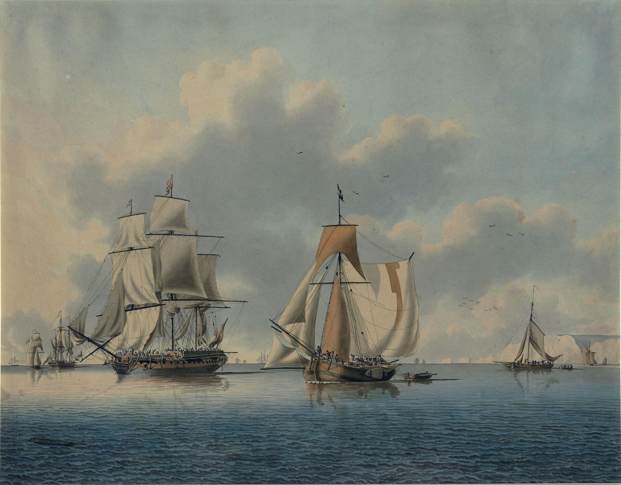 A frigate and Dutch fishing boats off the Isle of Wight, John the younger Cleveley, ca. 1770-86