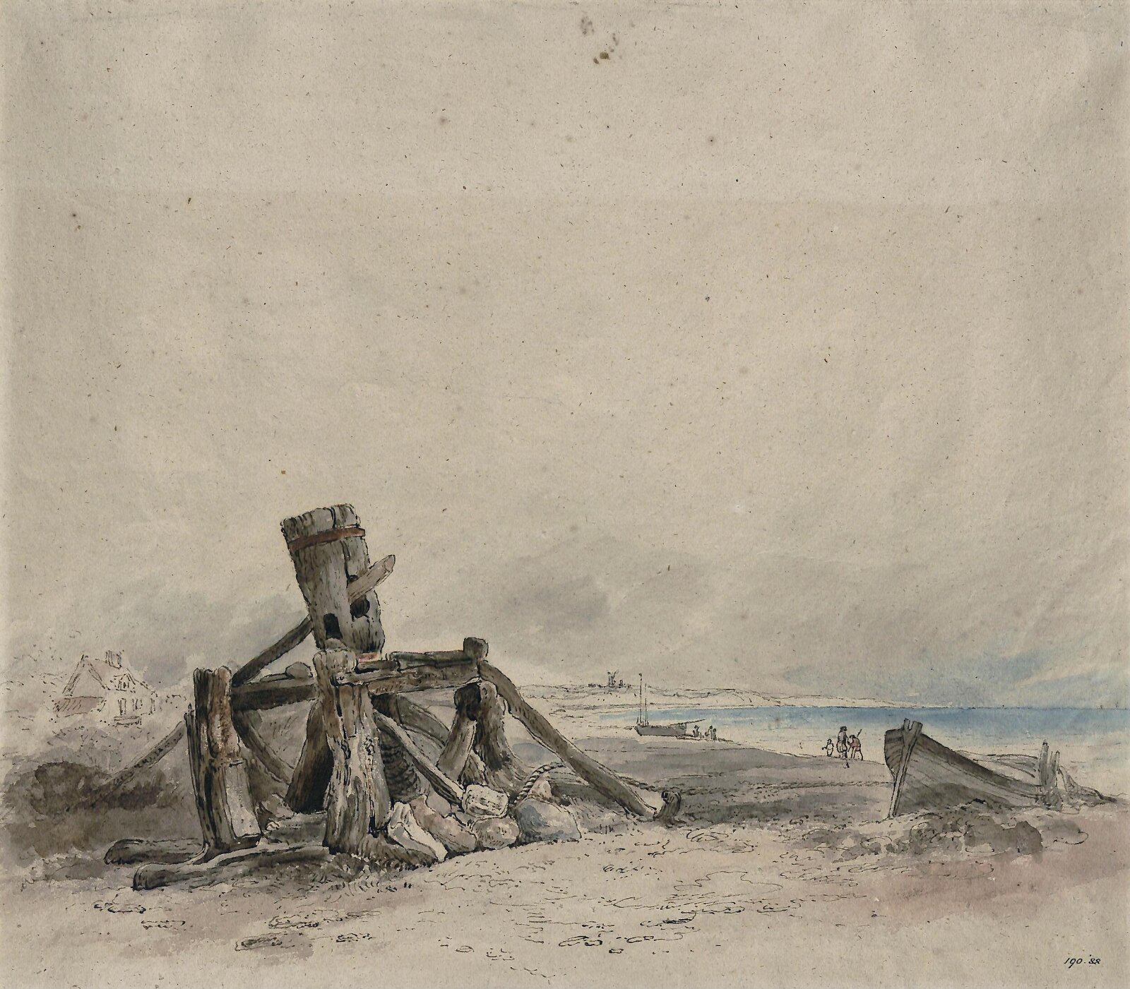 Coast scene with a capstan, probably near Brighton, John Constable, ca. 1824