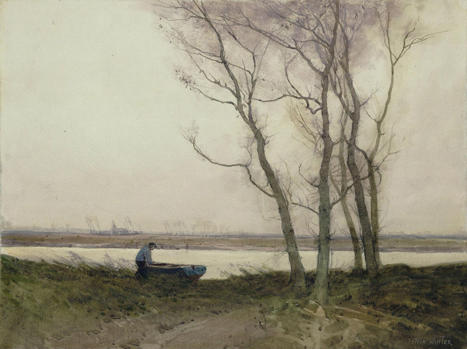Landscape with Trees, River and Boatman, William Tatton Winter, 1875-1920