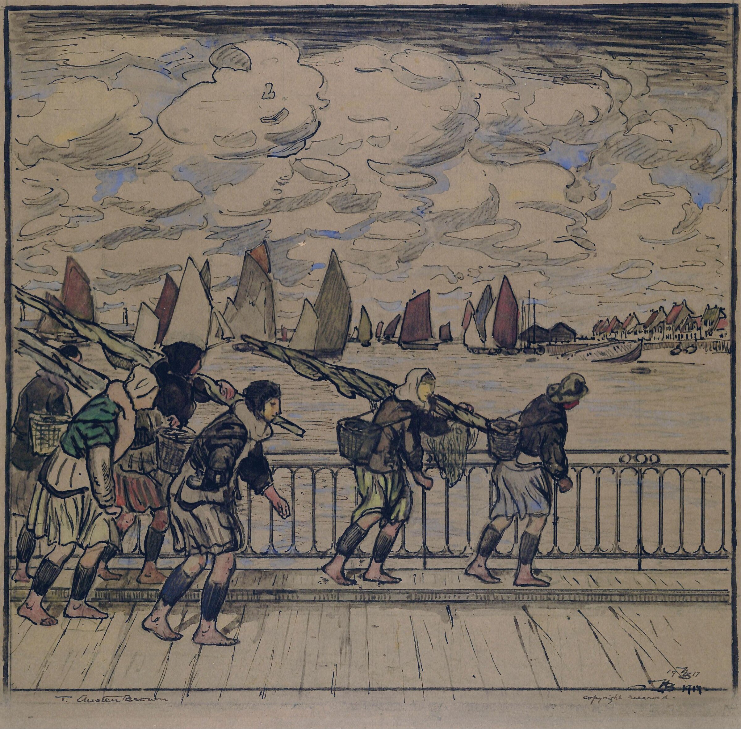 Shrimpers Returning, Etaples, Thomas Austen-Brown, 1917
