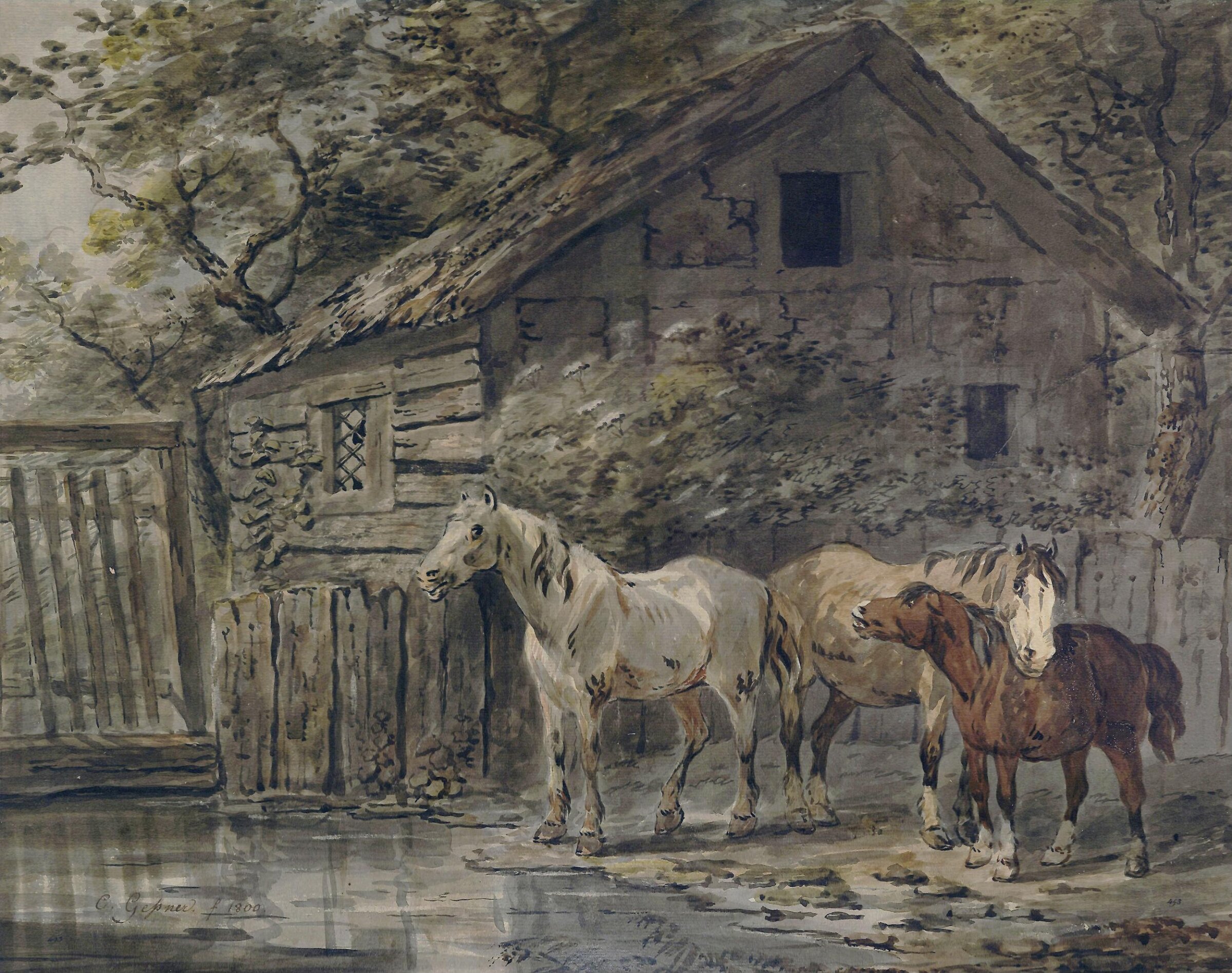 Horses at a Pool, Gessner, 1800