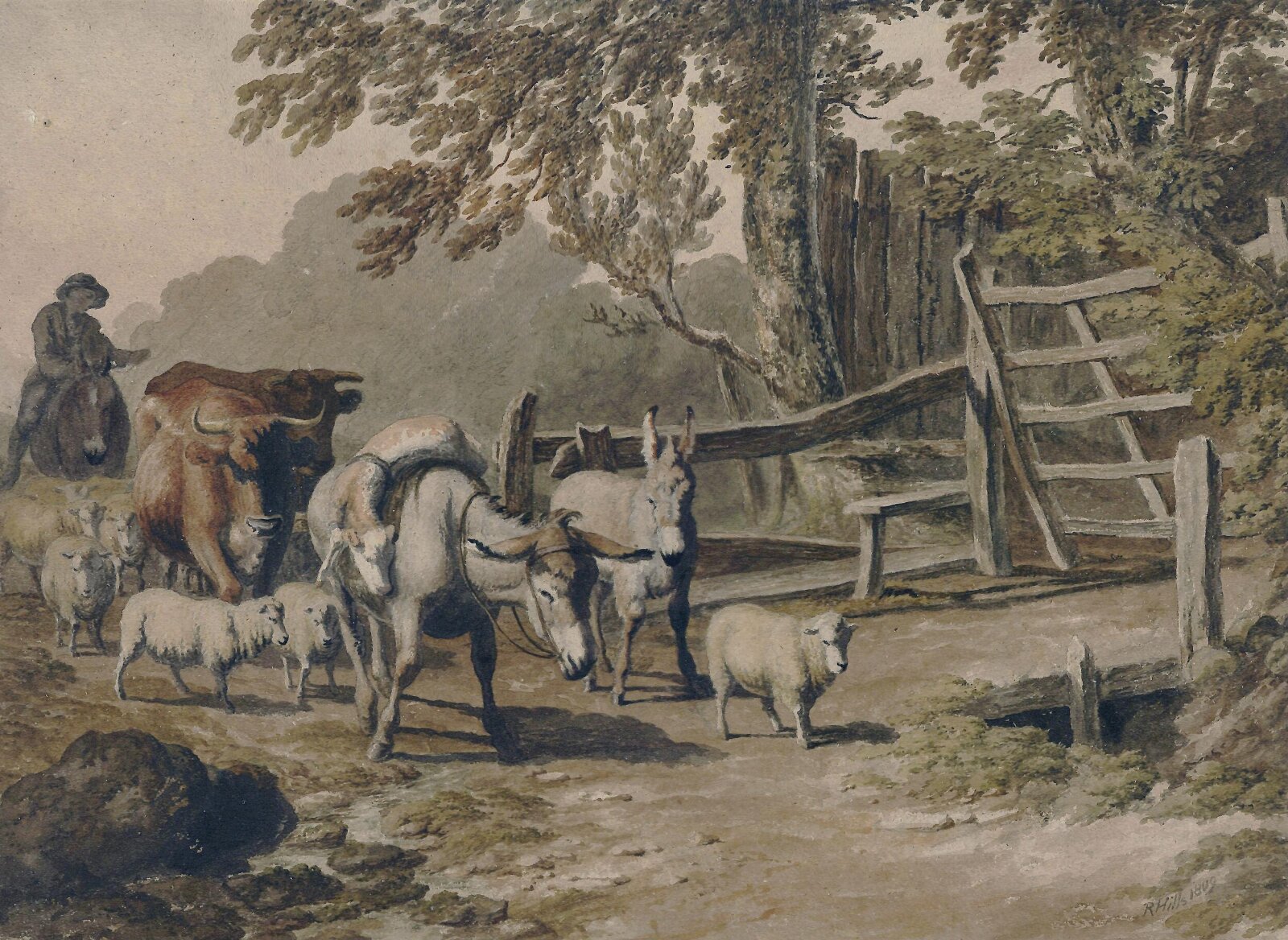 Landscape with drover and cattle, Robert Hills, 1809