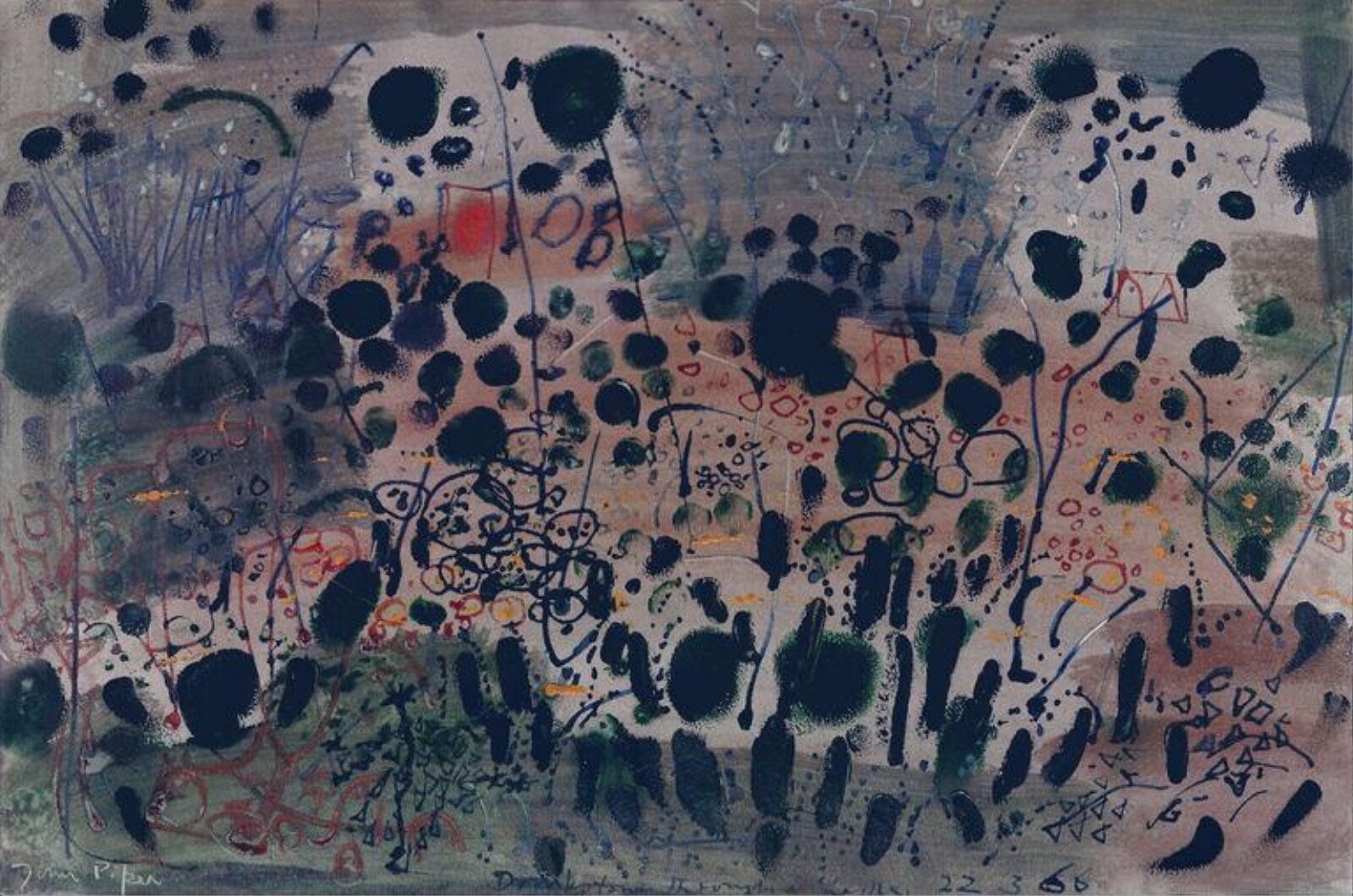 Drinkstone through a hedge, John Piper, 1966
