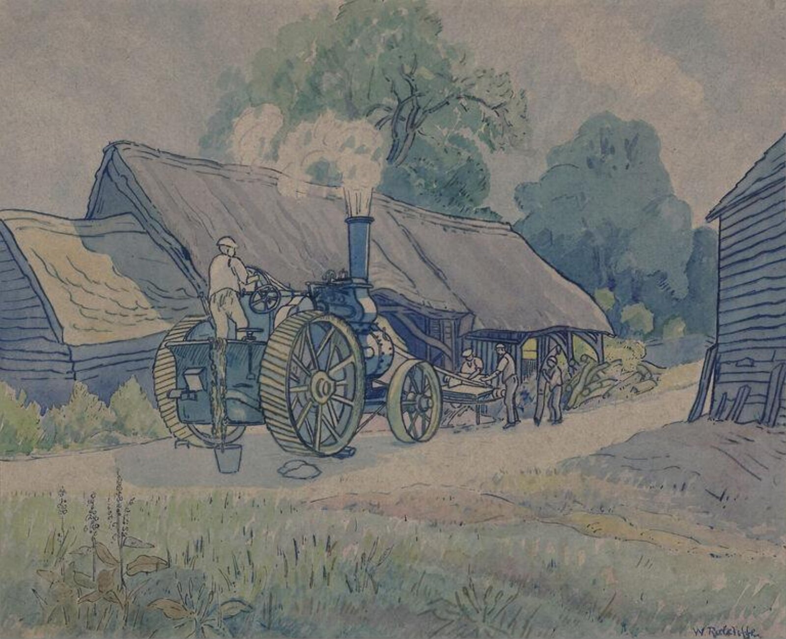 Workmen using a mechanical saw, William Ratcliffe, ca. 1880-1950