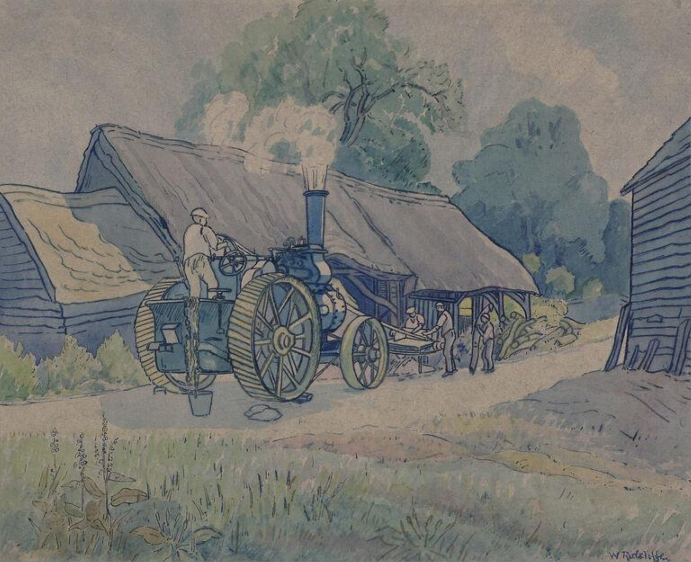 Workmen using a mechanical saw, William Ratcliffe, ca. 1880-1950