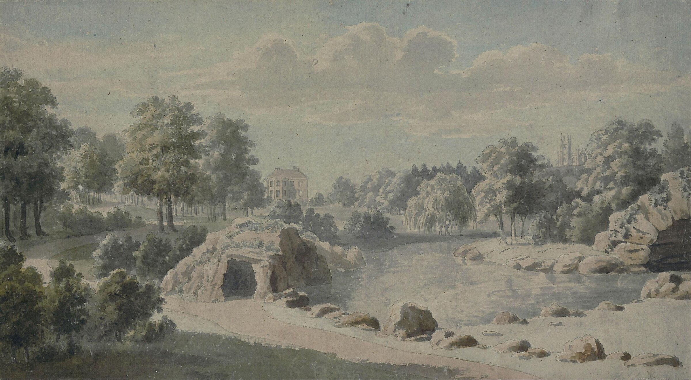 Park Landscape with House, Church, and Ornamental Water, Thomas Sandby, late 18th century