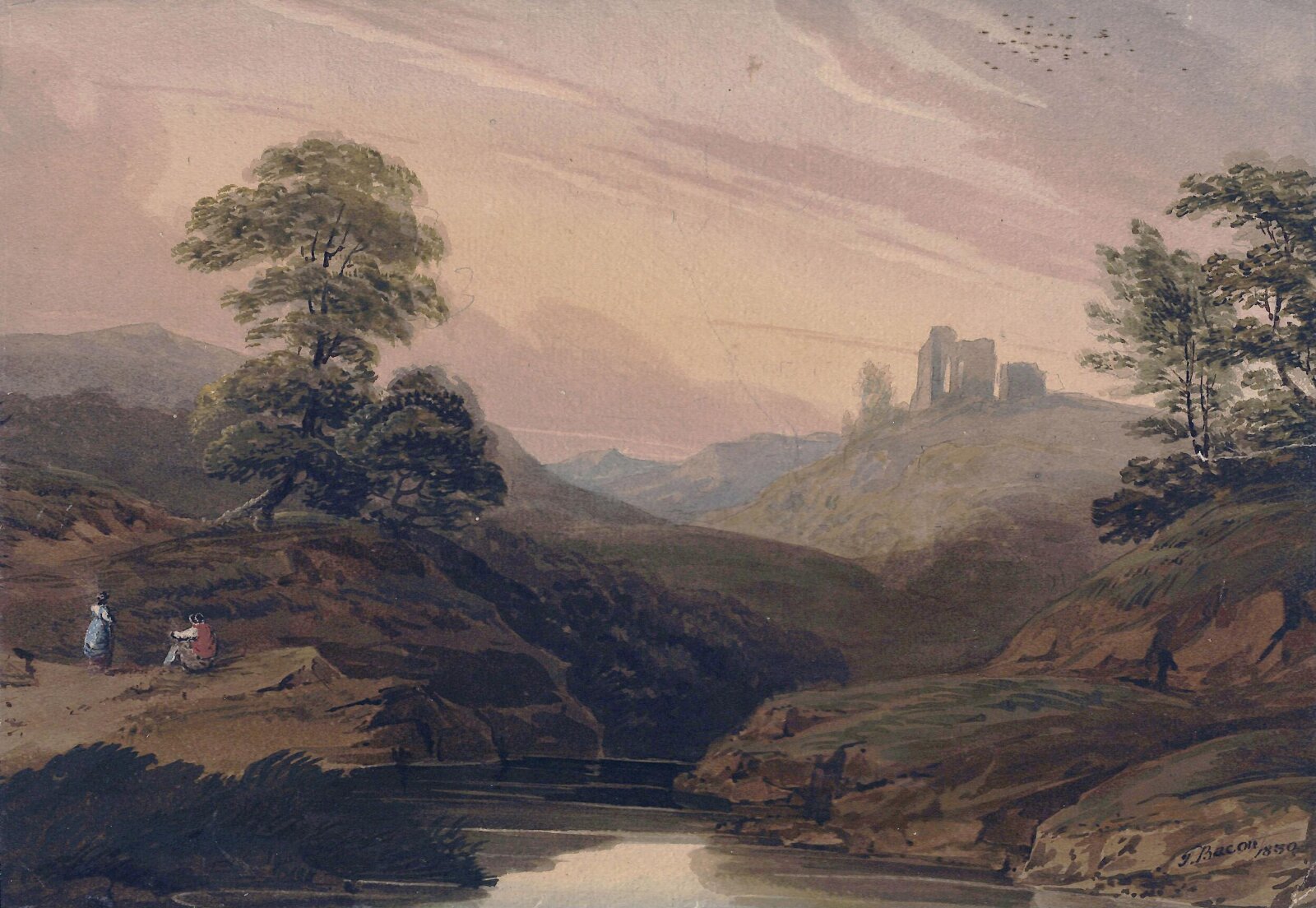Mountainous Landscape with Stream and Ruin, Thomas Bacon, 1830