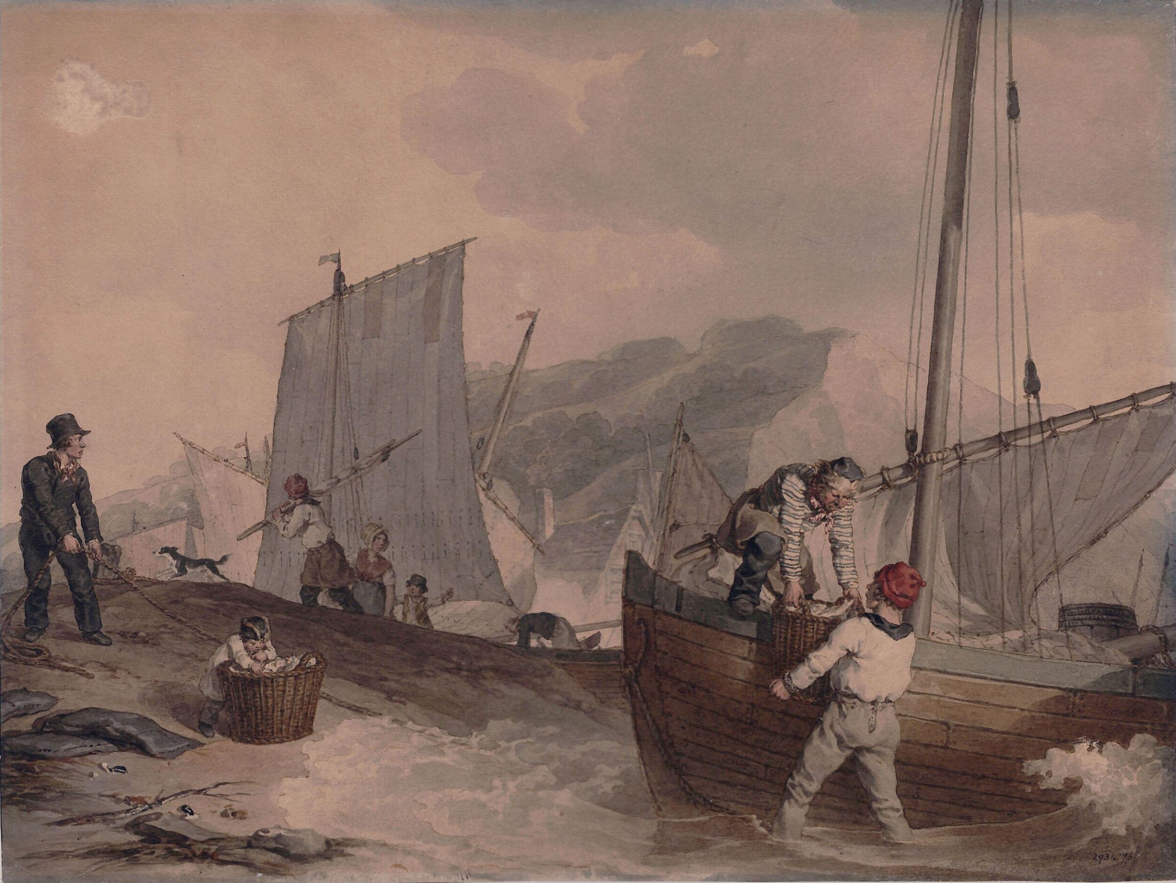 Fishing Boats Unloading, John Augustus Atkinson, ca. 1800-31