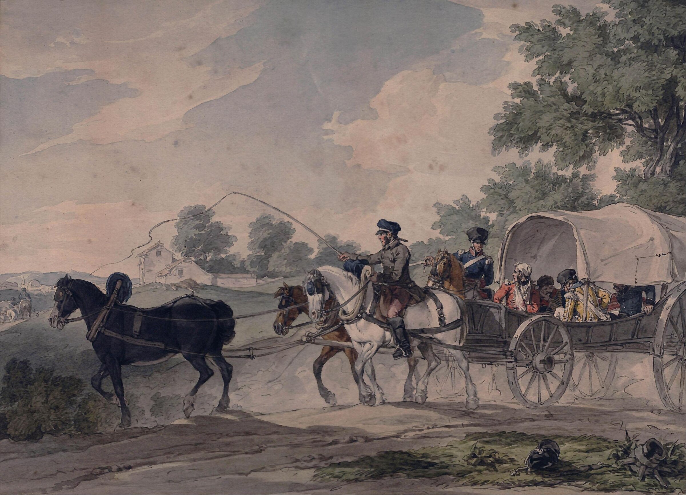 A Belgian Waggon Conveying Wounded from the Field after the Battle of Waterloo, John Augustus Atkinson, 1815- ca. 1830