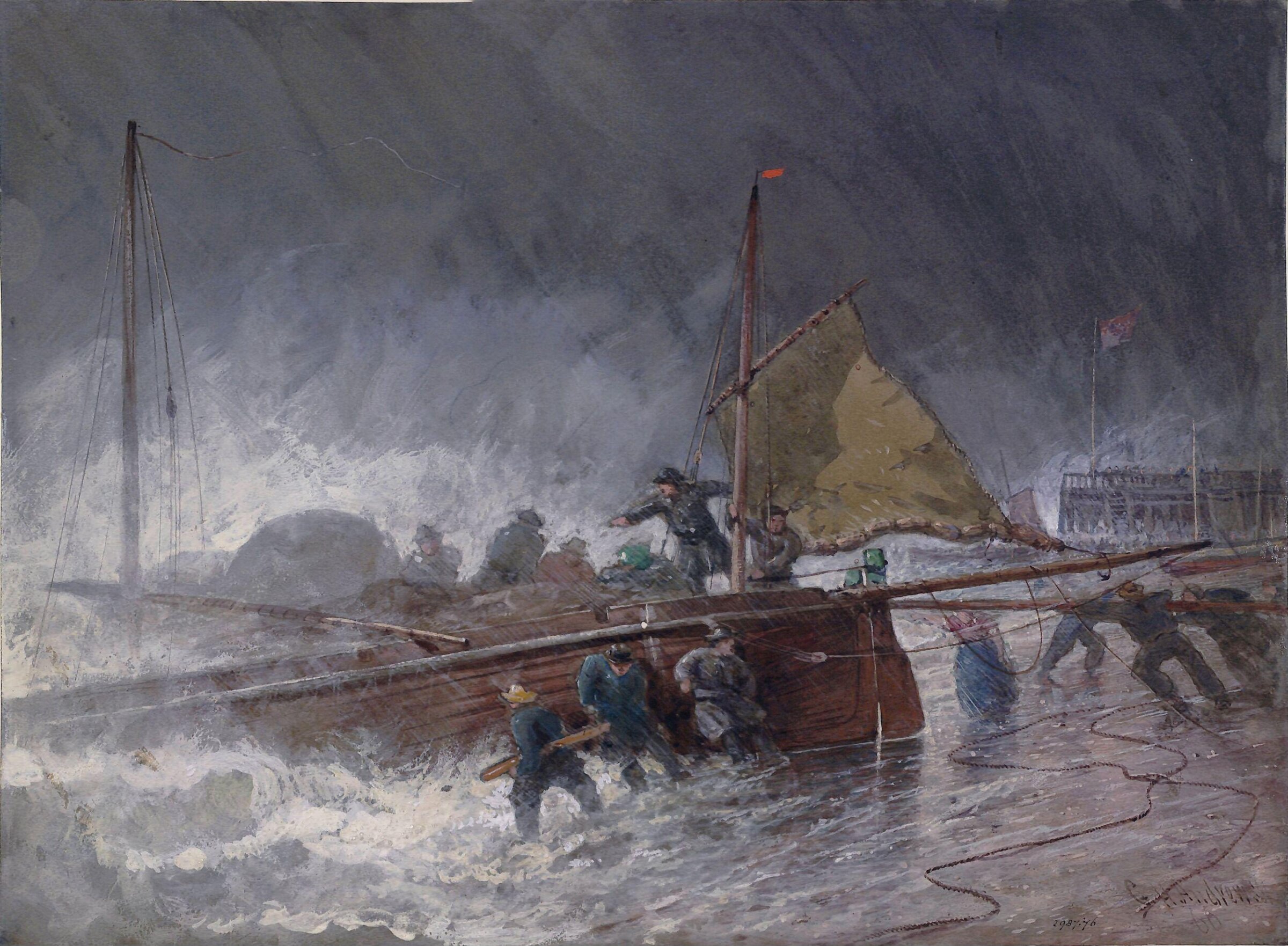 Deal Lugger putting off in a Storm, George Henry Andrews, 1866