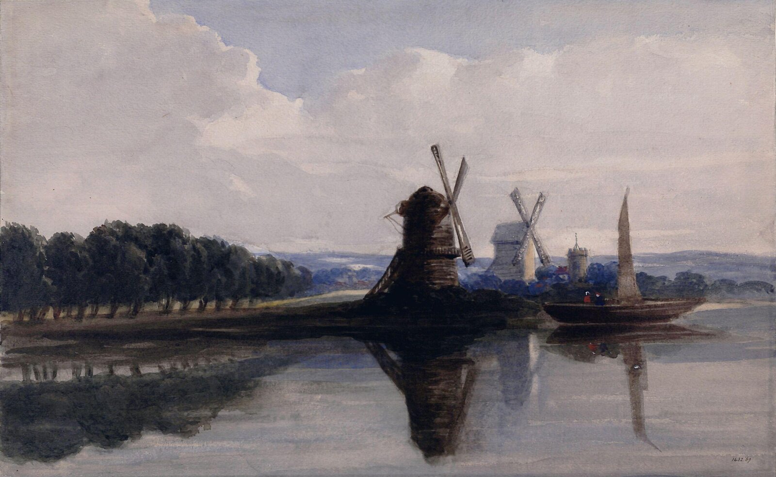 Windmills by a River, John Chase, ca. 1830-70