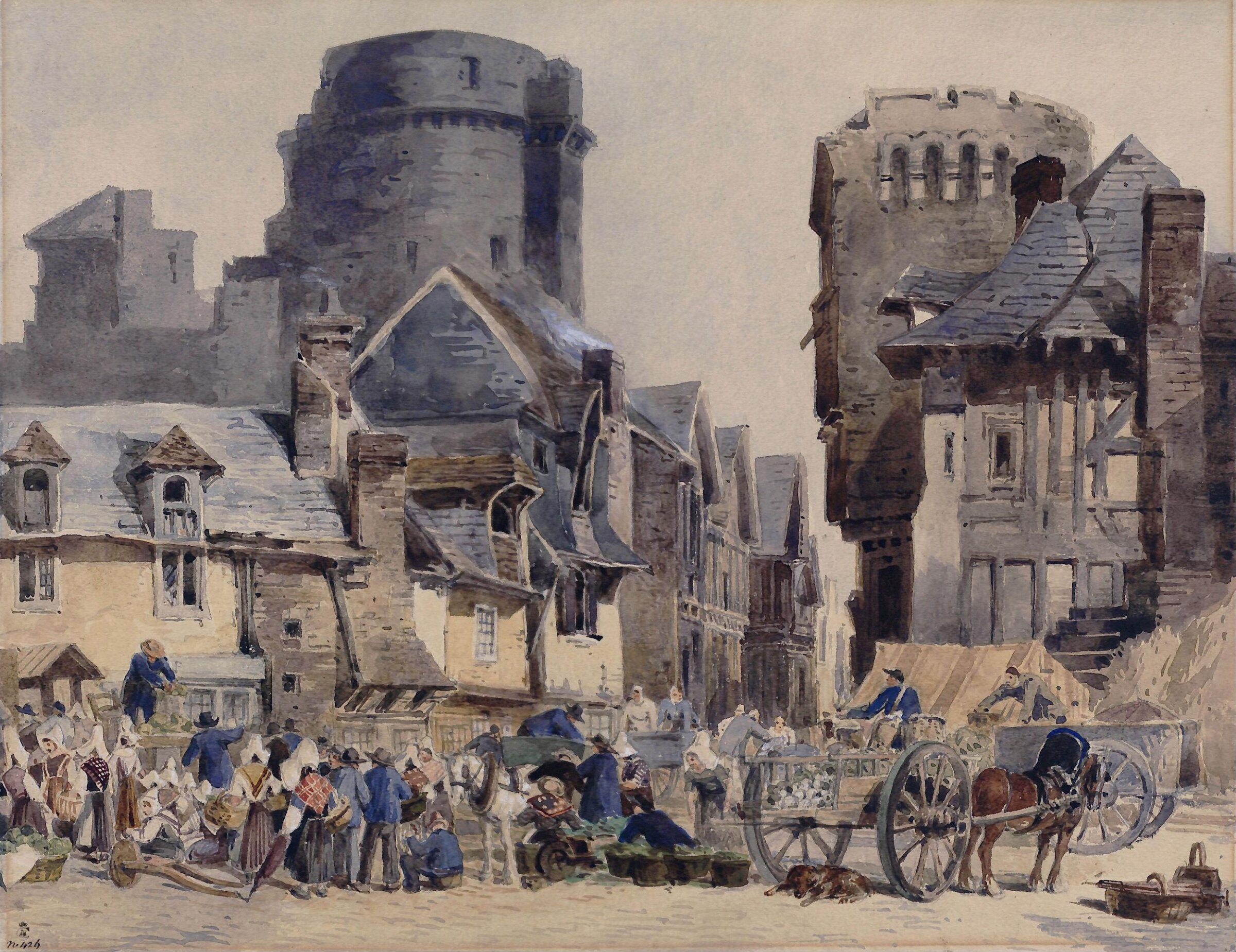 Market Place, Vitré, Charles Claude Pyne, ca. mid 19th century