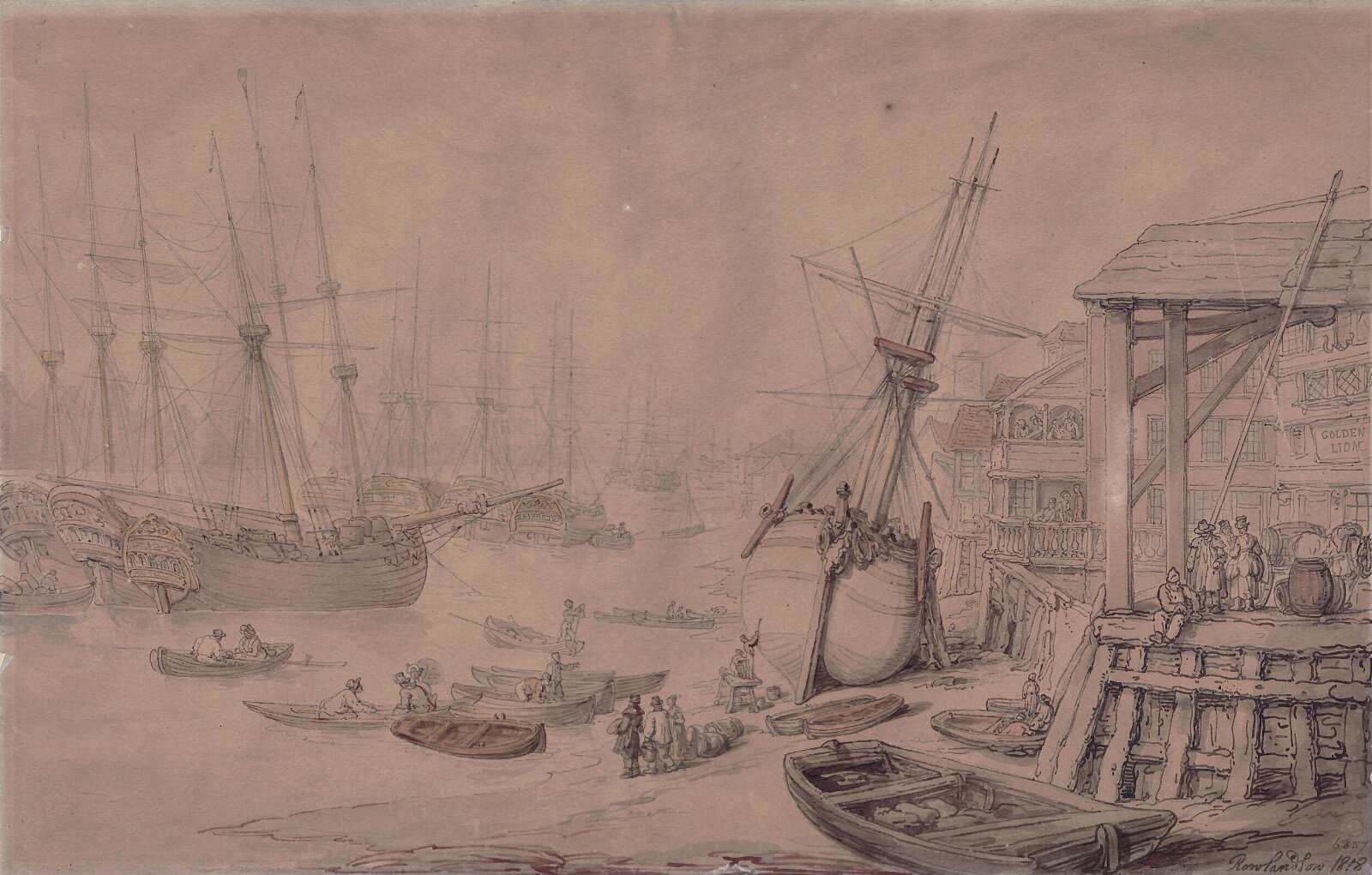View on the Thames, Thomas Rowlandson, 1818