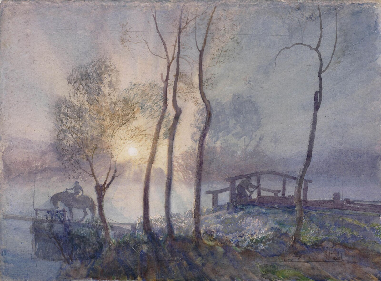 The Lock at Sunrise, Joseph Walter West, ca. 1880-1926