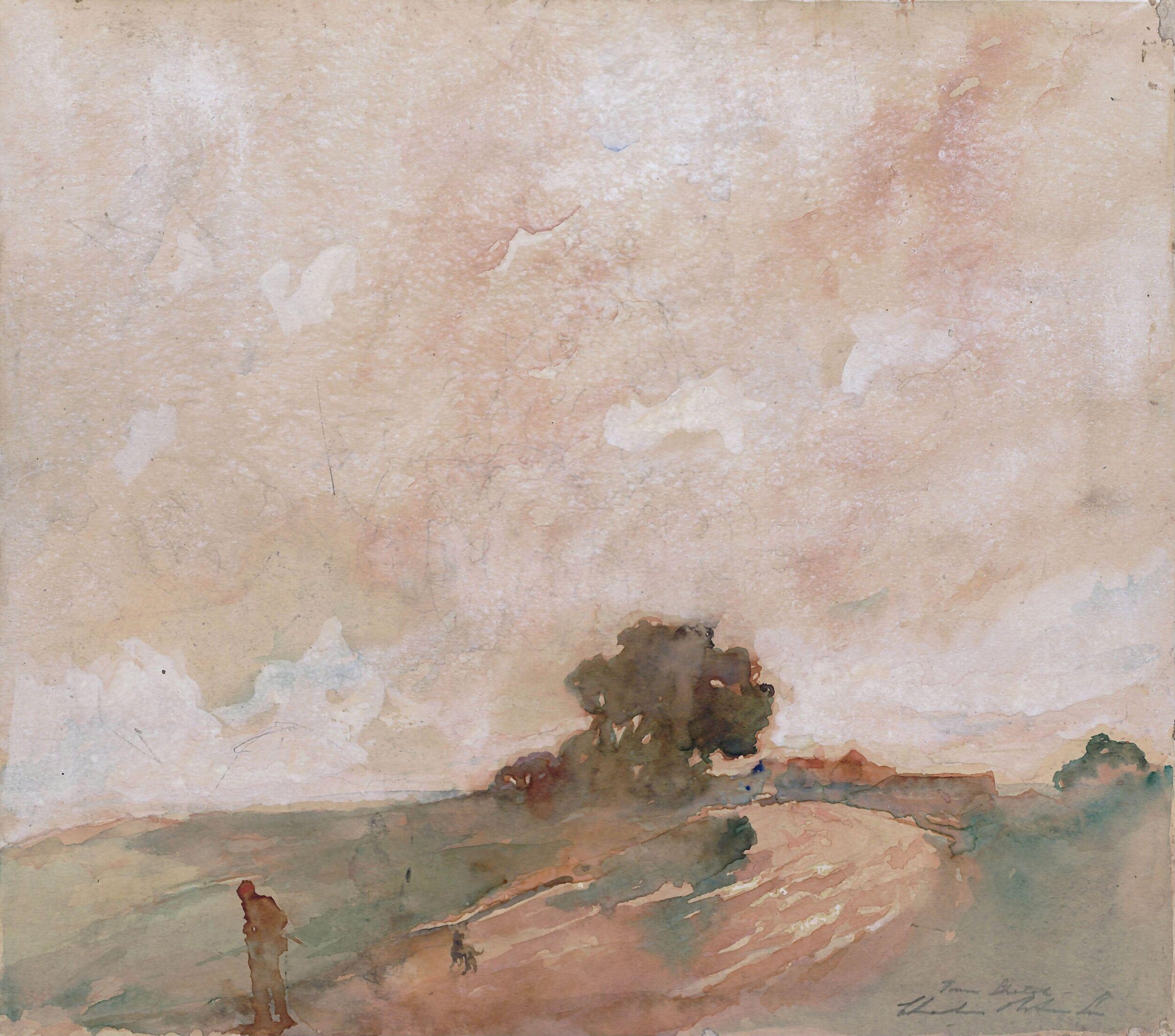 A man and a dog on a country road, Charles Robinson, ca. 1930-7