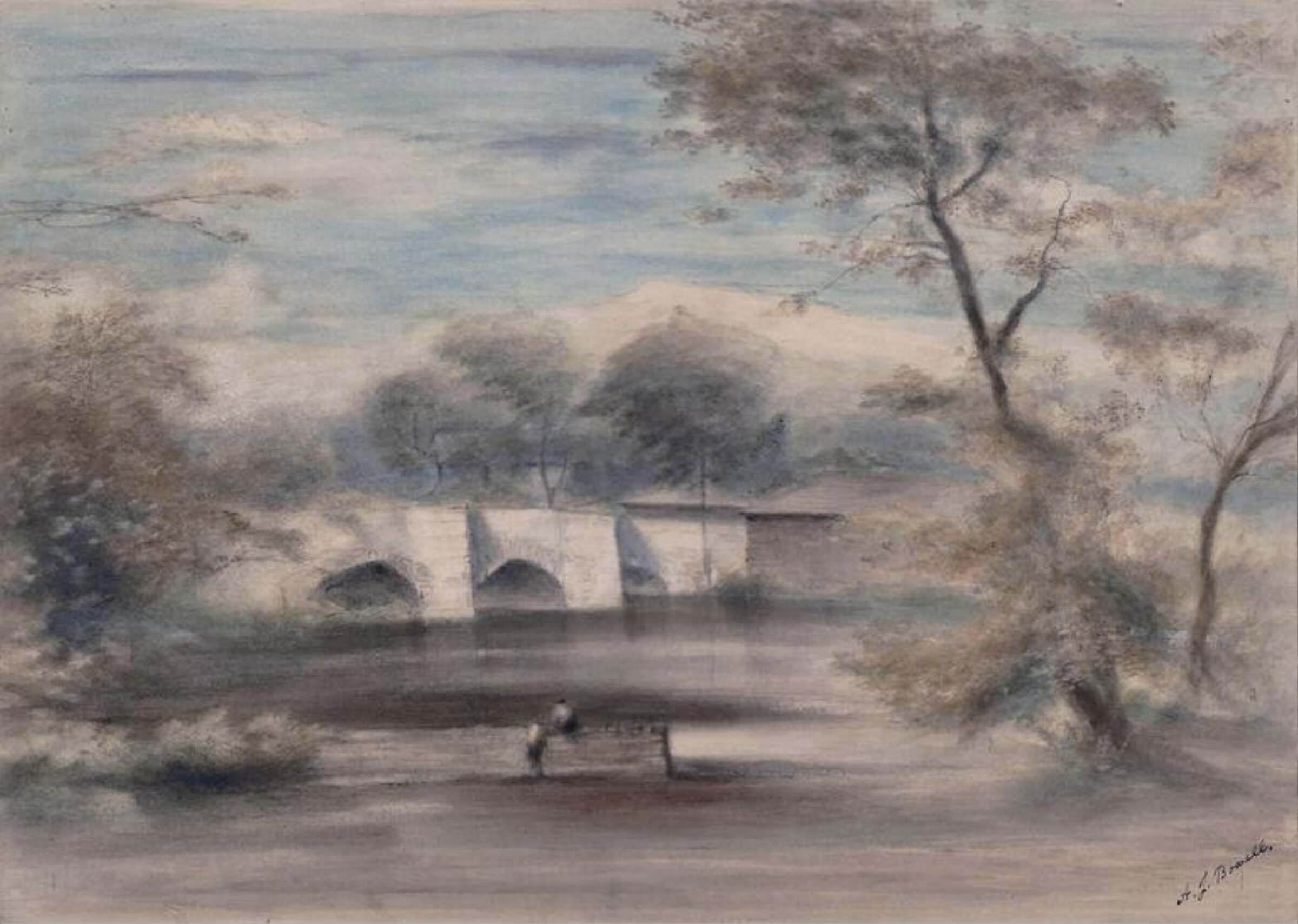 Landscape with Bridge, Alfred John Bowell, 1900-1940