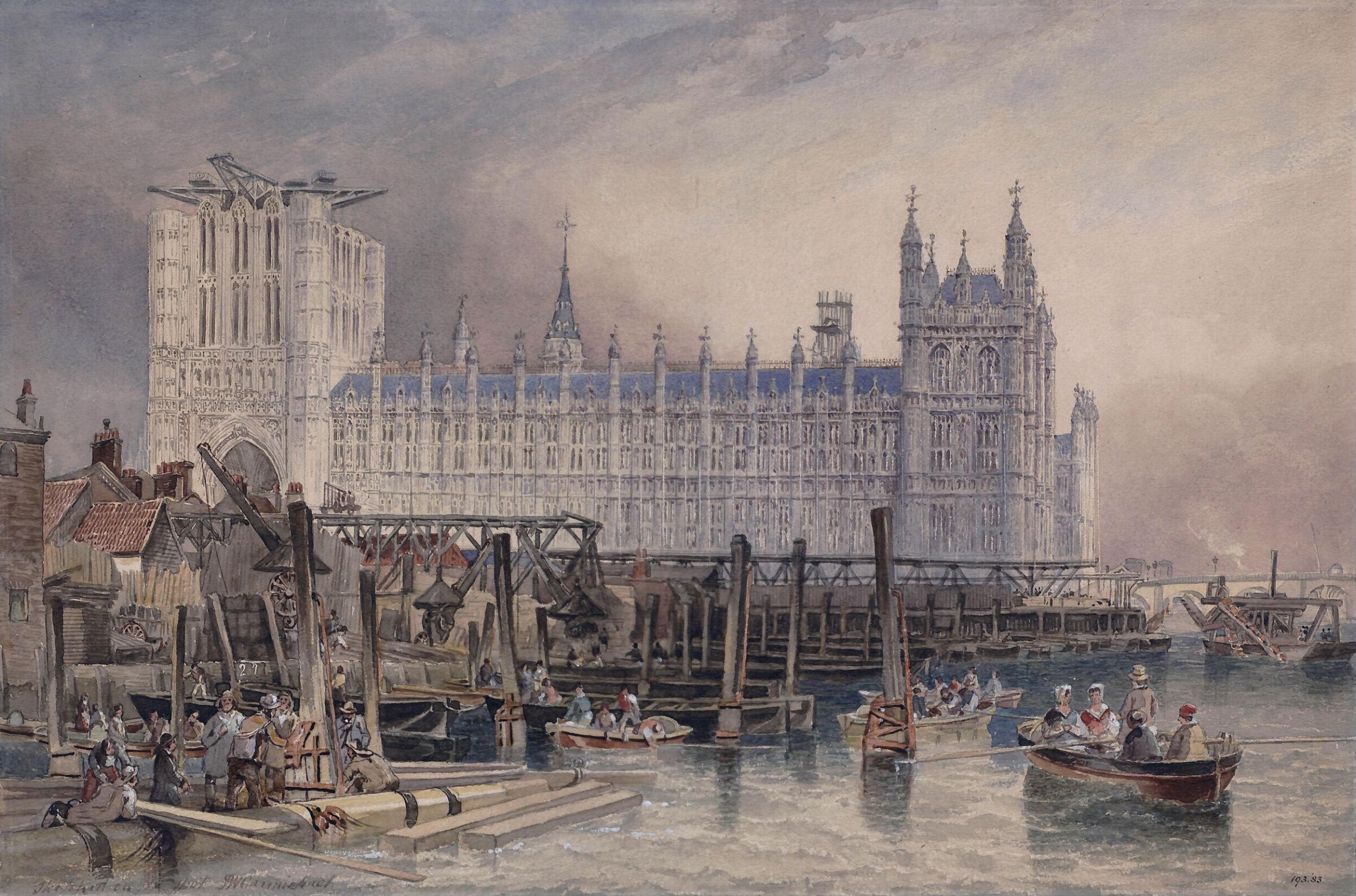 The Houses of Parliament in course of erection, James Wilson Carmichael, 1840-1860