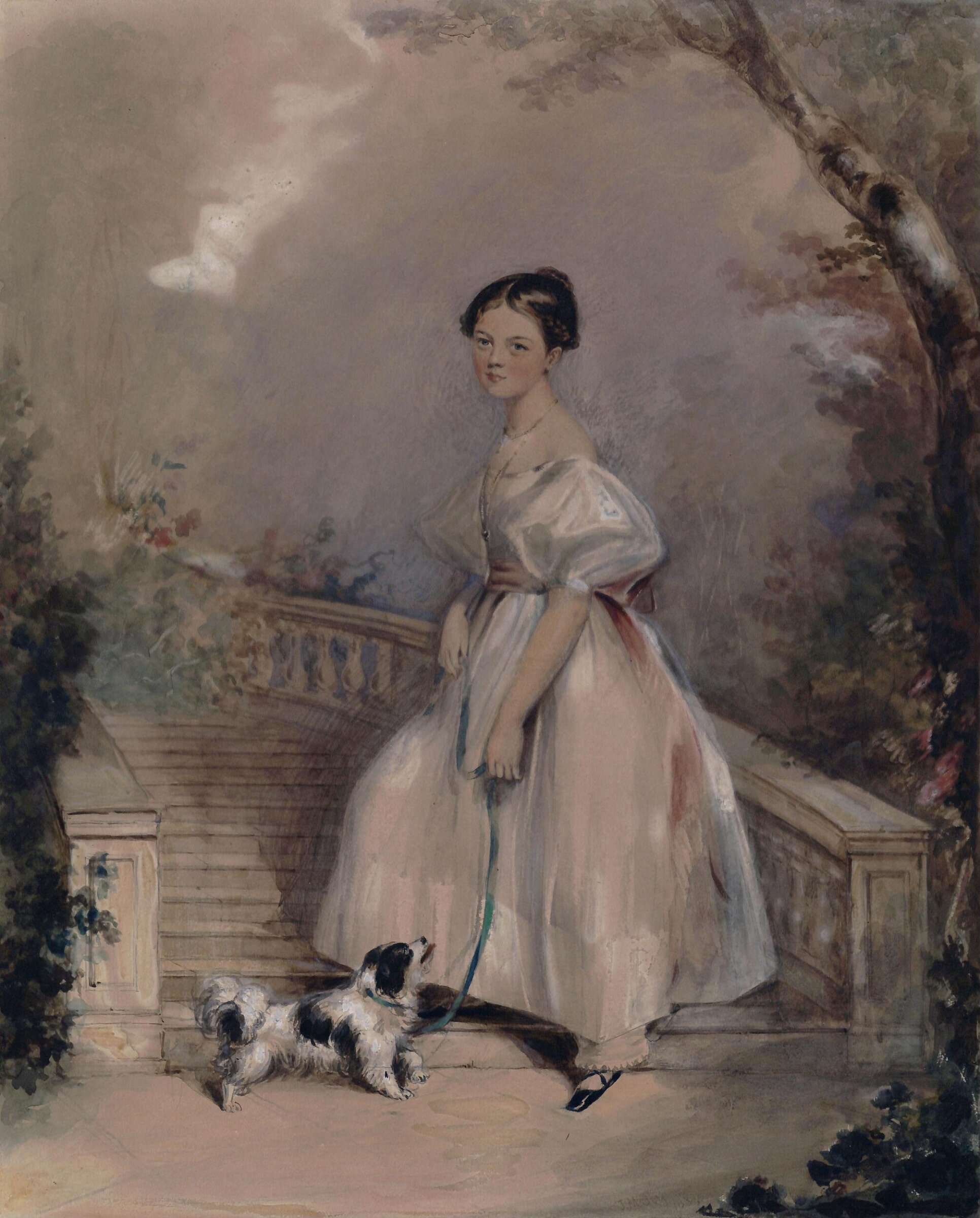 Young Girl with a Dog on the Terrace, Thomas Musgrave Joy, 1834