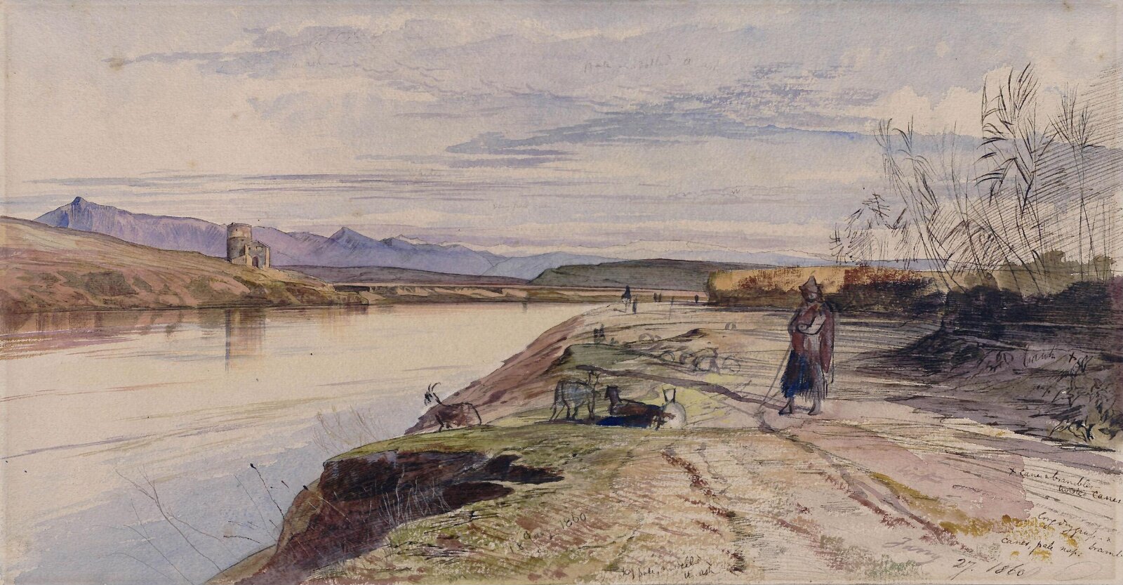 River Scene, Edward Lear, 1860