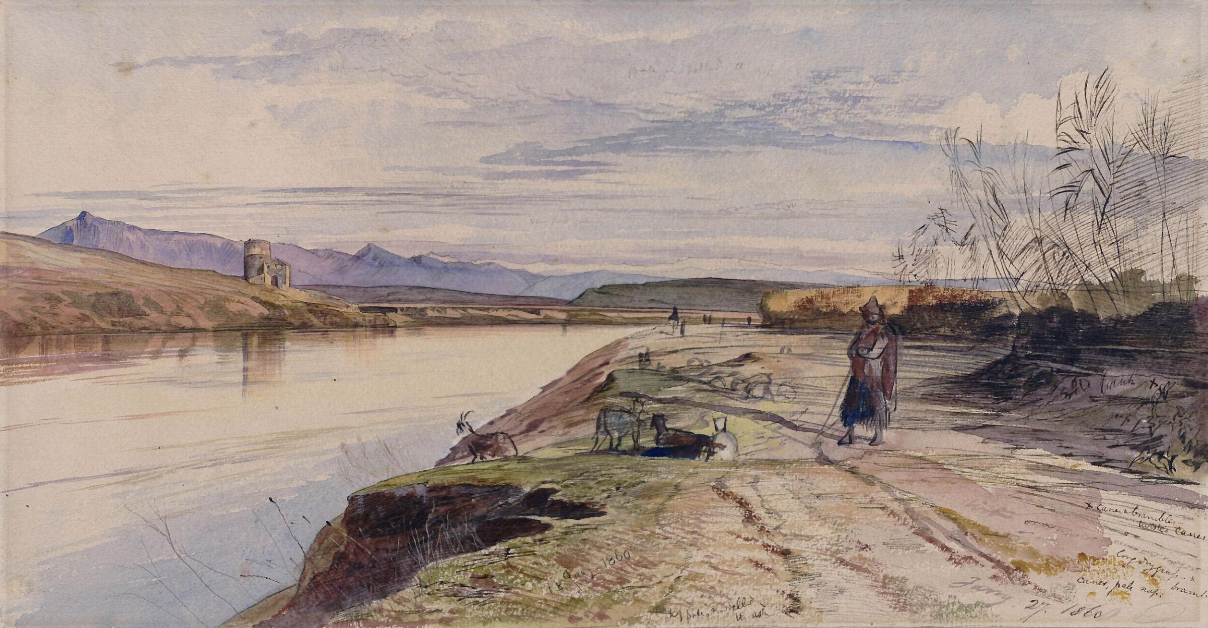 River Scene, Edward Lear, 1860