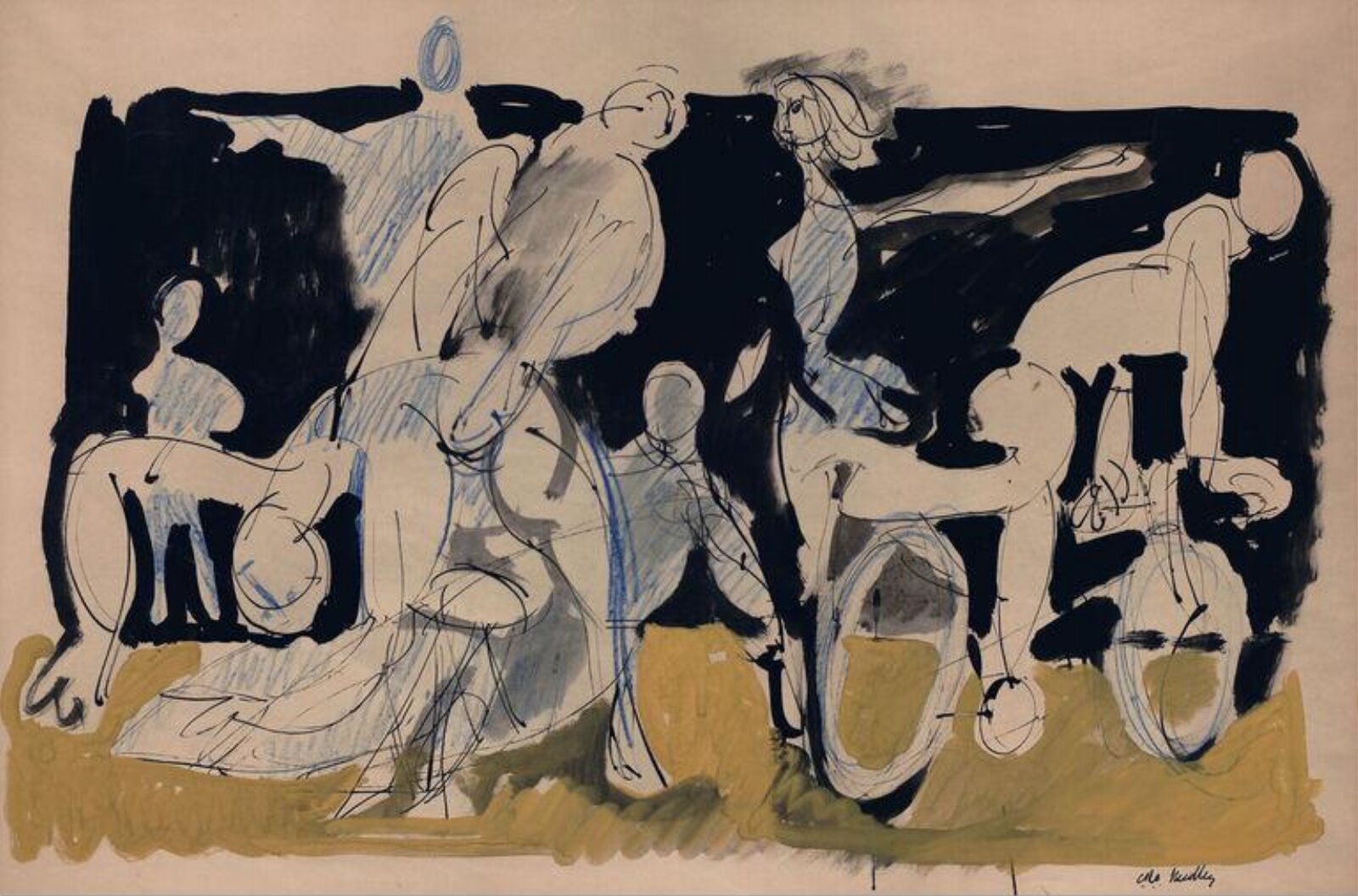 Figure group with cyclist, Robert Medley, c.1951