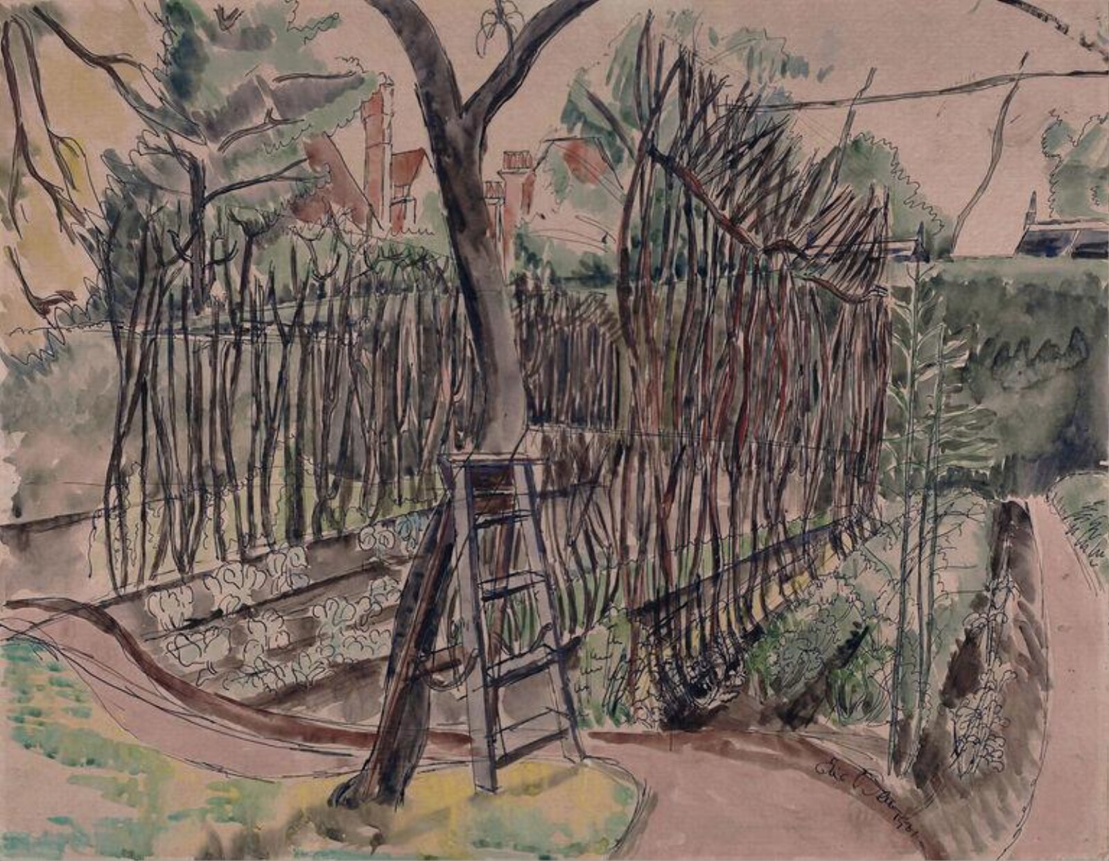 Bean Poles - Scene in a kitchen garden, Eric O'Dea, 1931