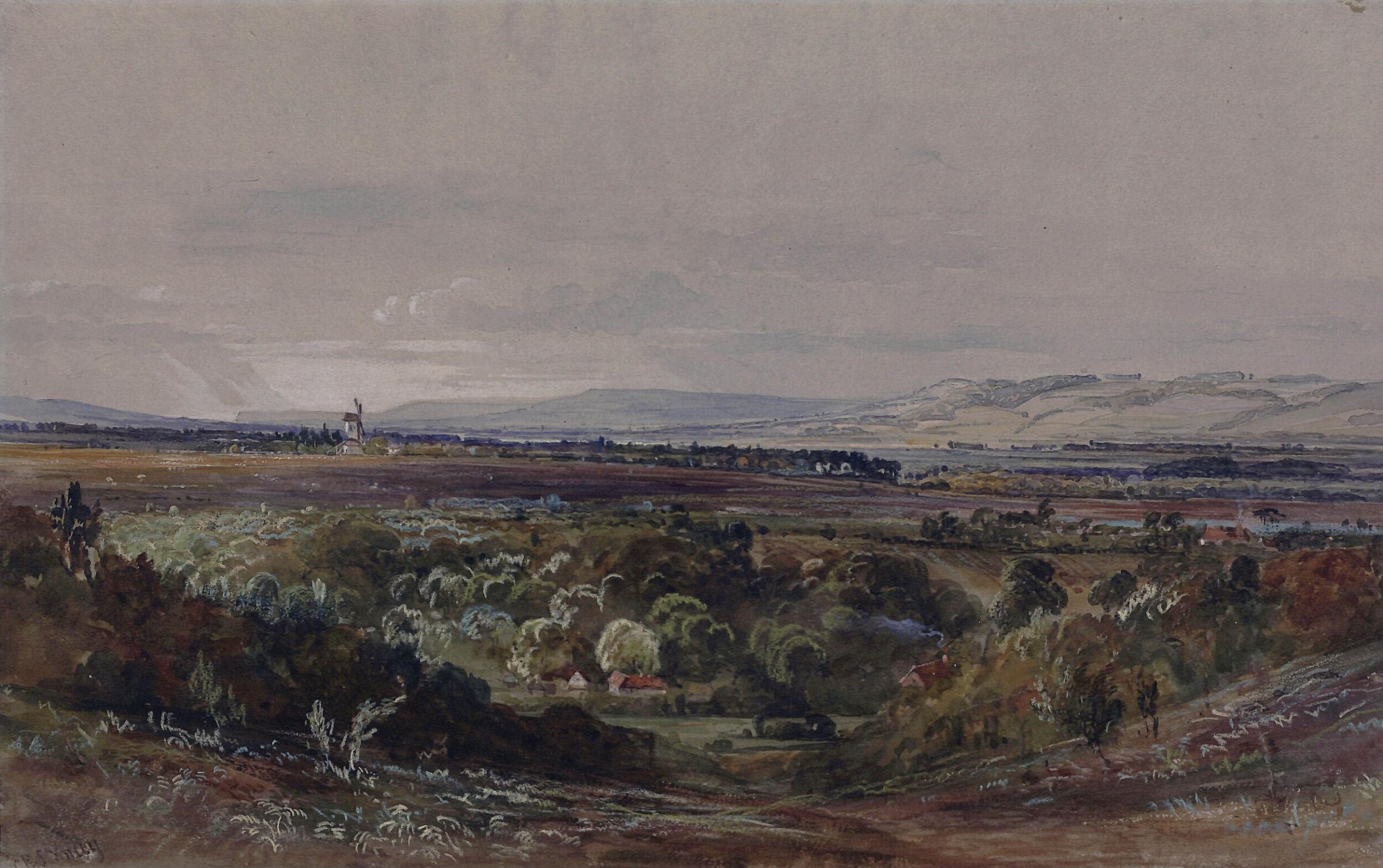 Landscape with Distant Windmill, Caleb Robert Stanley, ca. 1815-1868