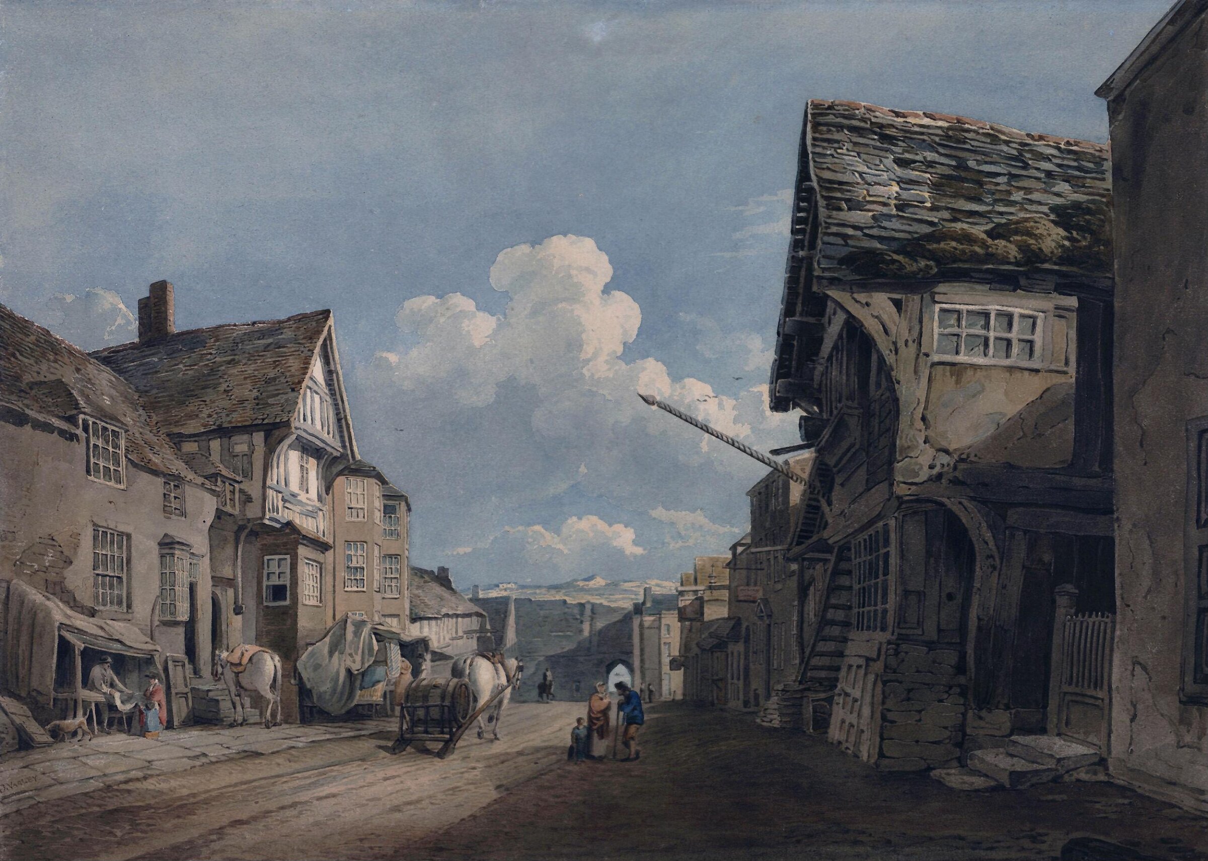 Looking down the High Street at Conway, John Varley, ca. 1800-40