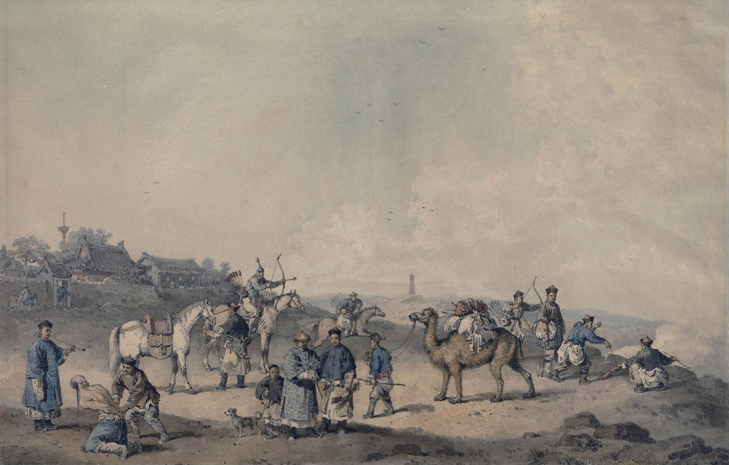 Chinese Soldiers Exercising Outside the Walls of the City, William Alexander, ca. 1790s