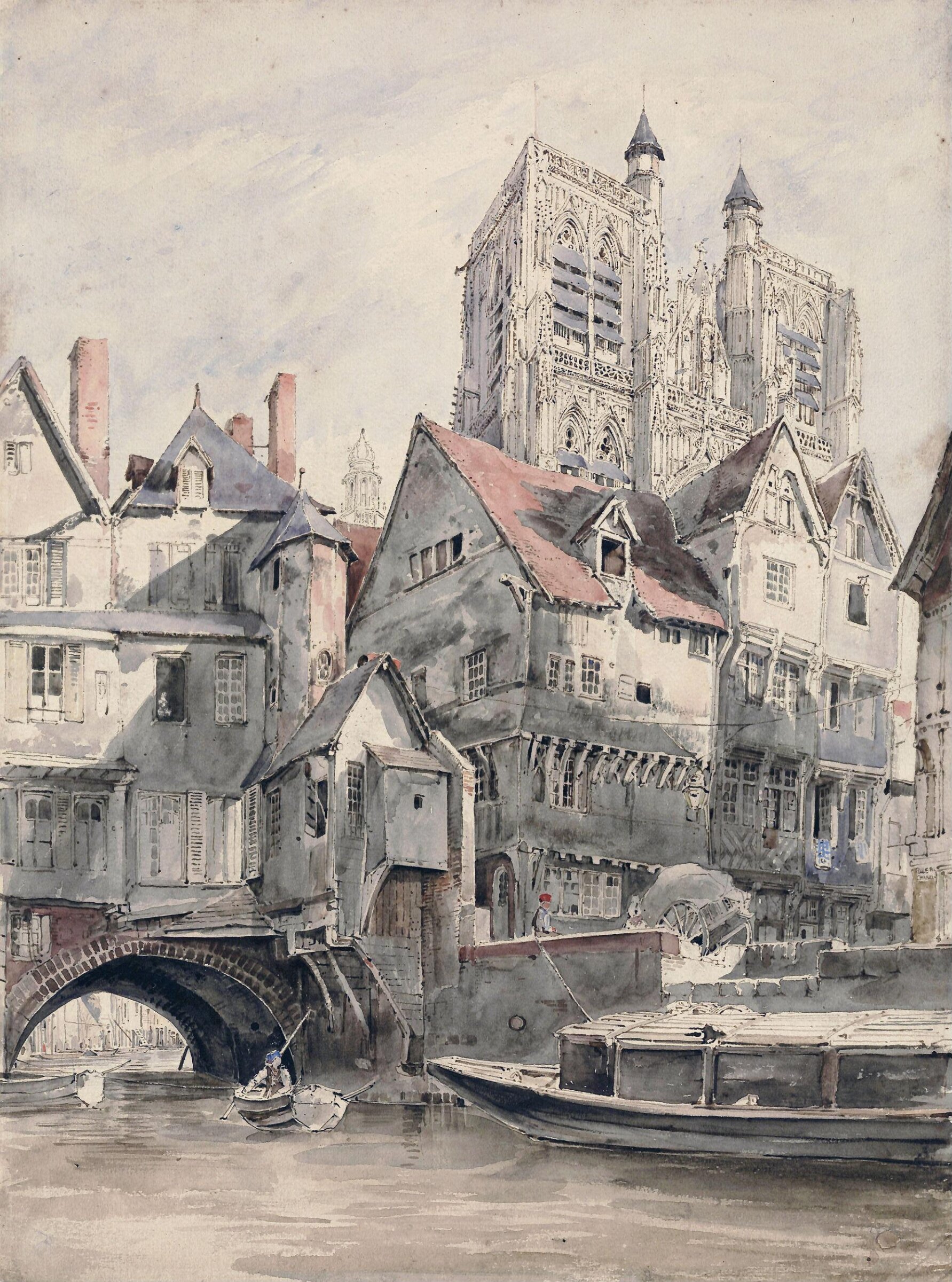 Abbeville, with the Bridge and Towers of St. Wulfran, Henry Edridge, ca. 1817-1819