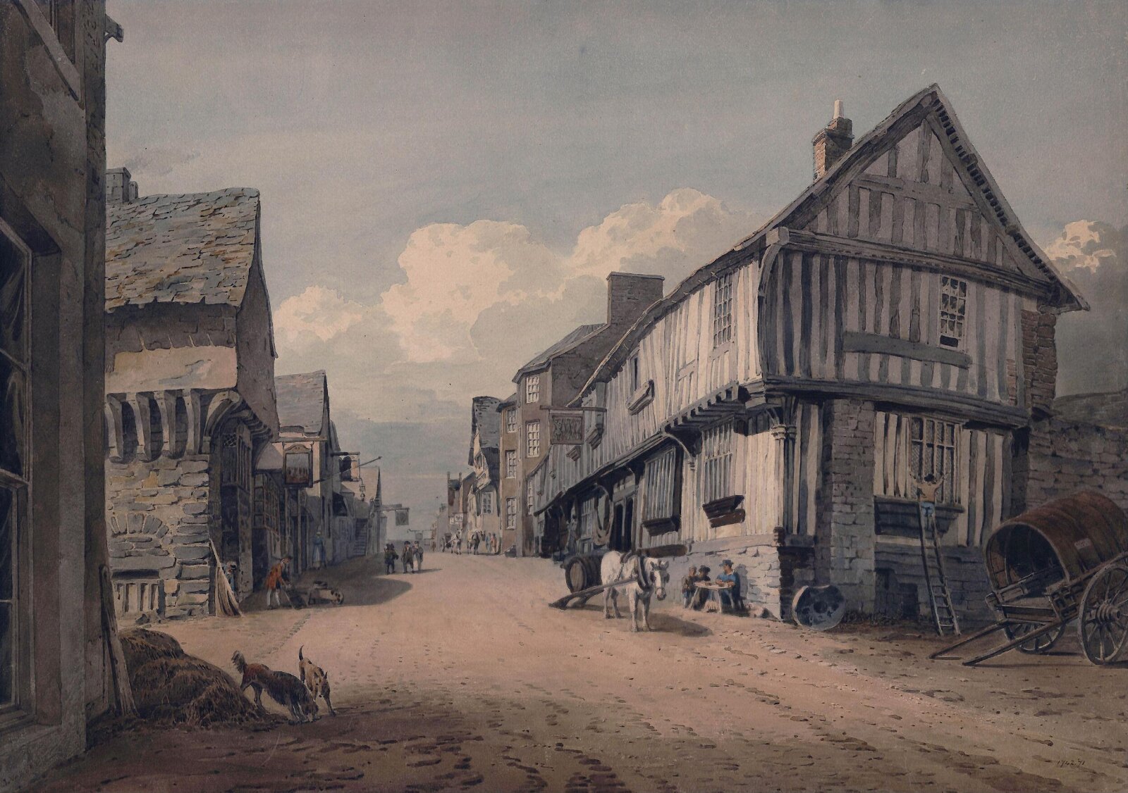 Looking up the High Street at Conway, John Varley, ca. 1800-40