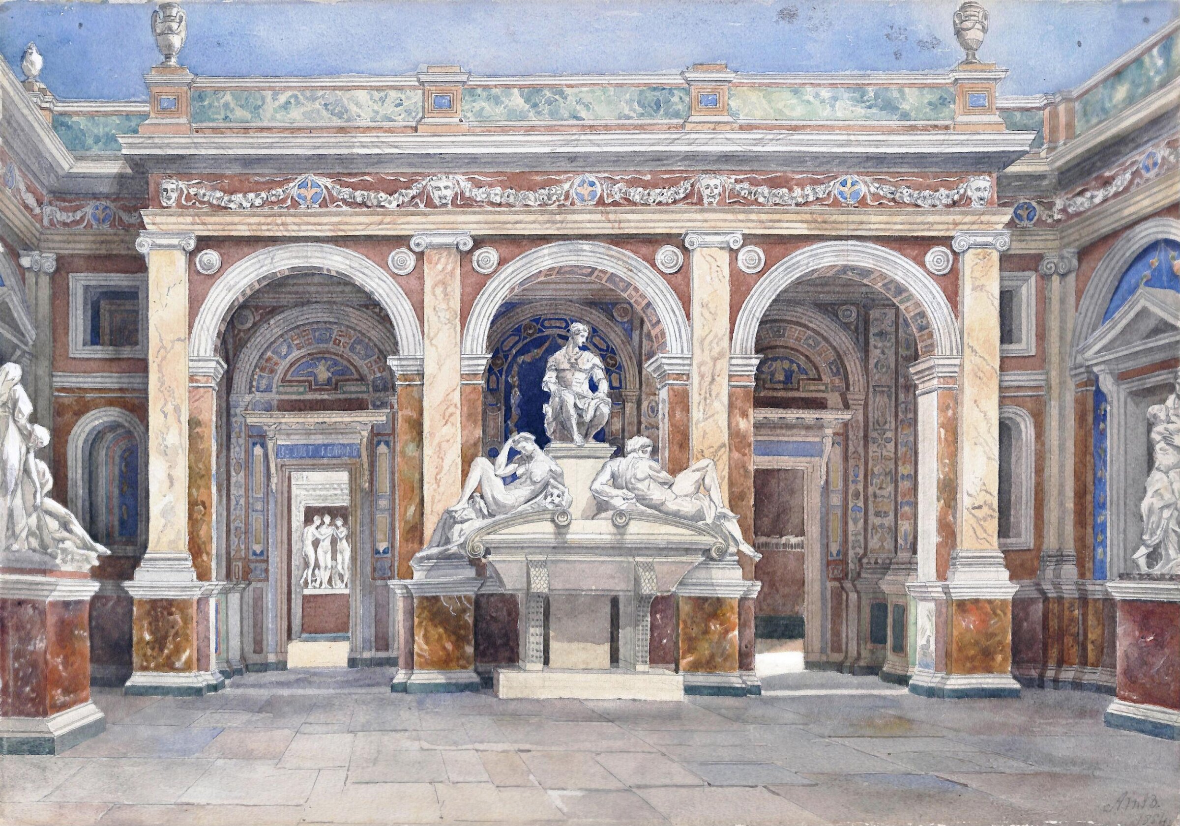 Marbled room with statues at Crystal Palace, Alice Brinsley, c.1886