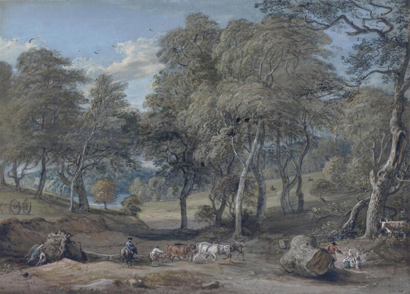 Windsor Forest with oxen drawing timber