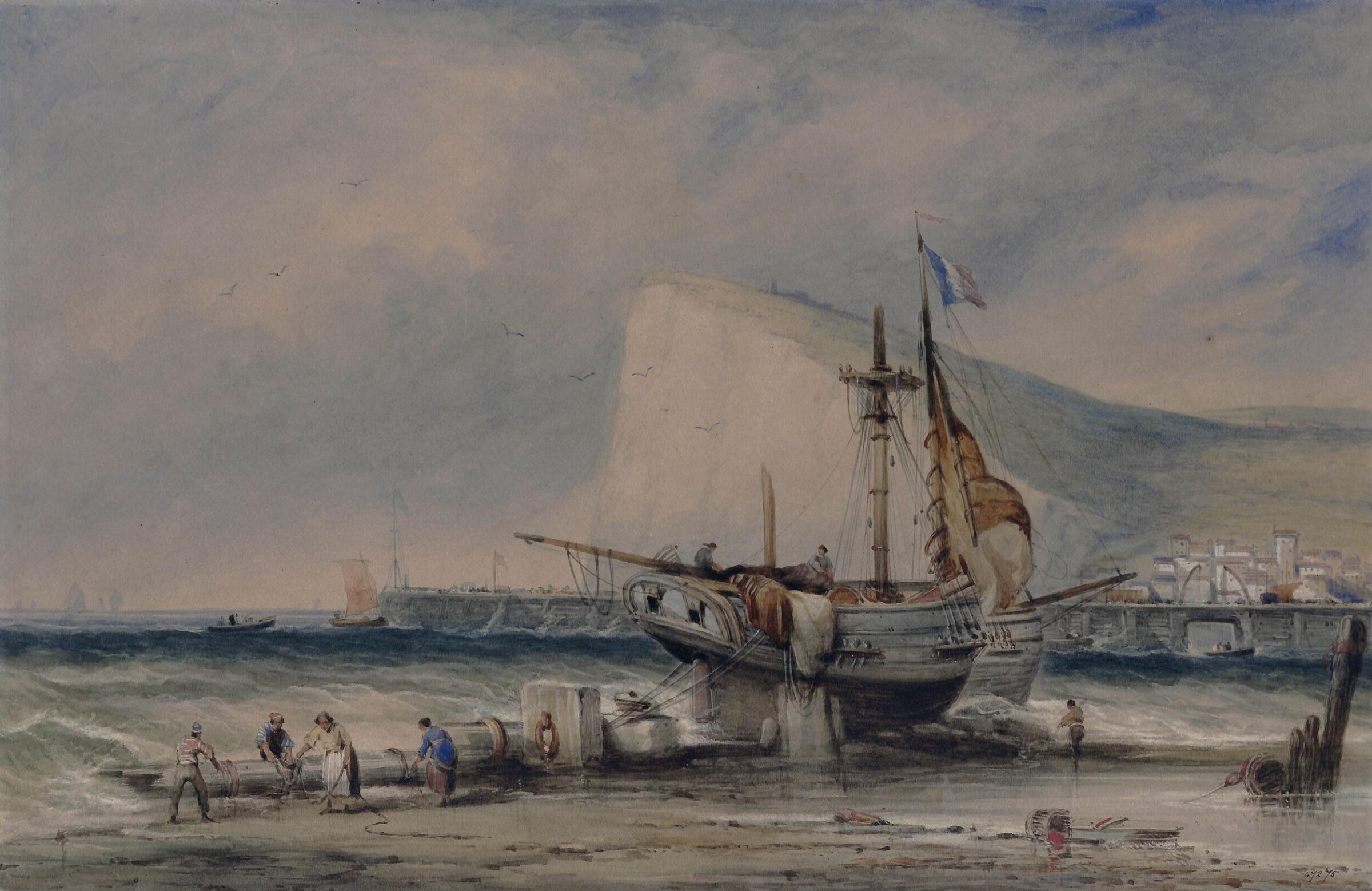 Shakespeare's Cliff, Dover, with luggers on the beach, Samuel Austin, ca. 1820-34
