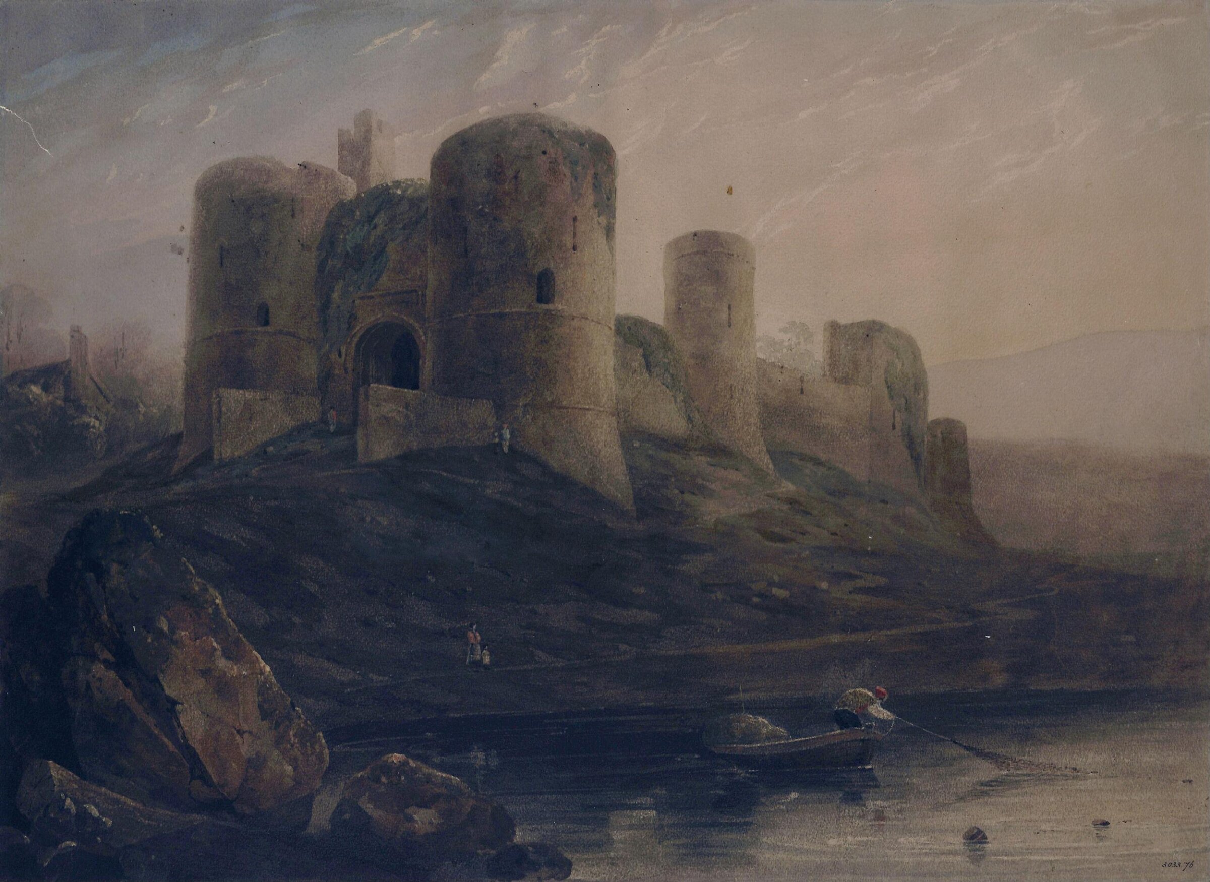 Manorbier Castle, near Tenby, Pembrokeshire: Sunset Effect, Theodore Henry Adolphus Fielding, ca. 1800-51