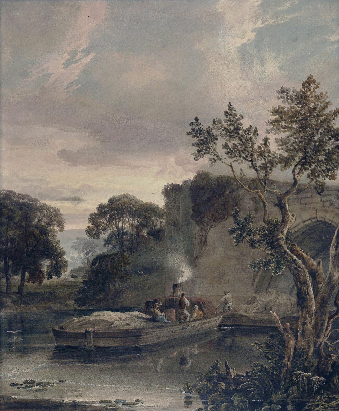 Barges Passing a Bridge, Copley Fielding, 1818