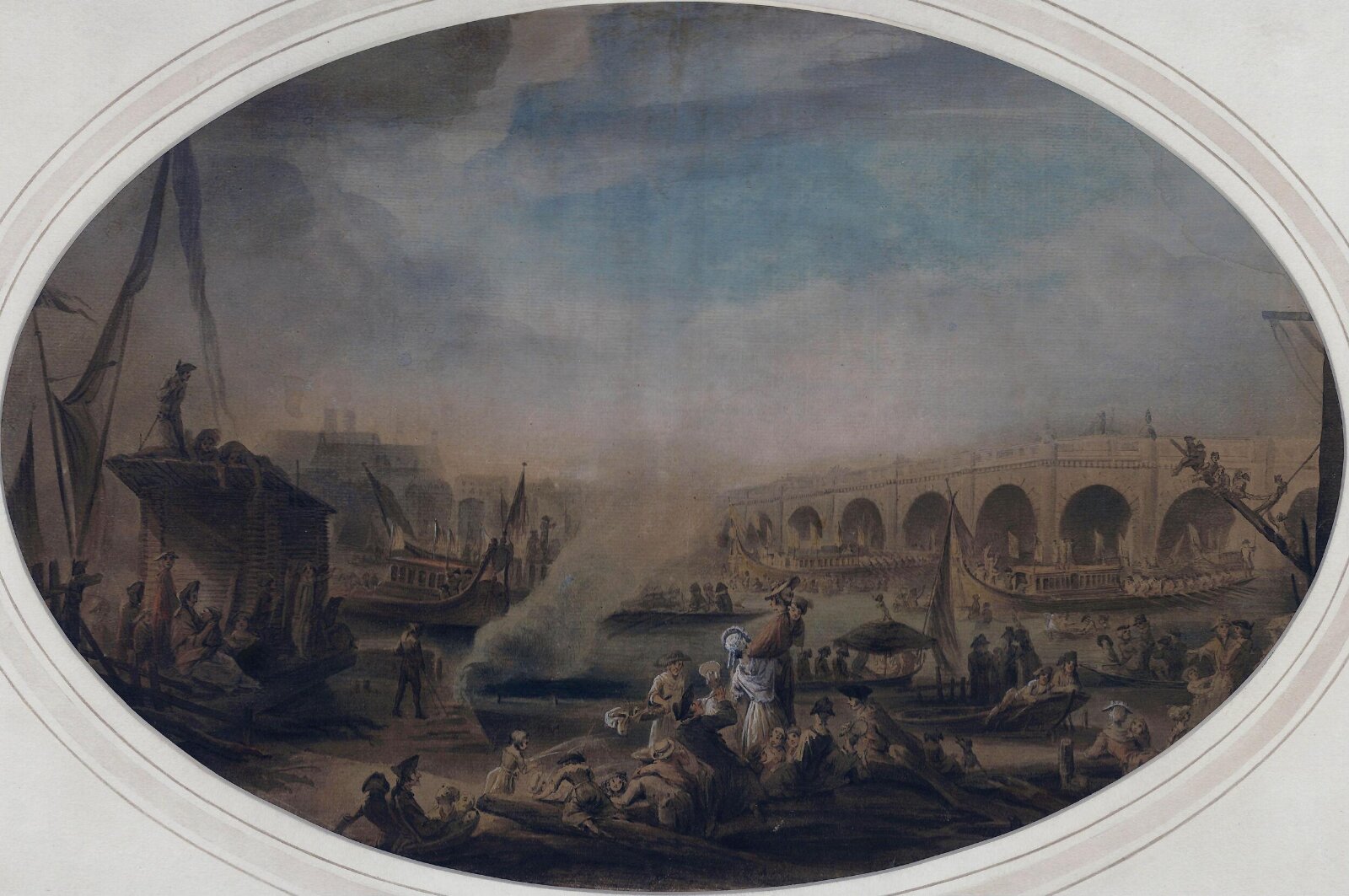 State barges approaching Westminster Bridge, Elias Martin, 1771