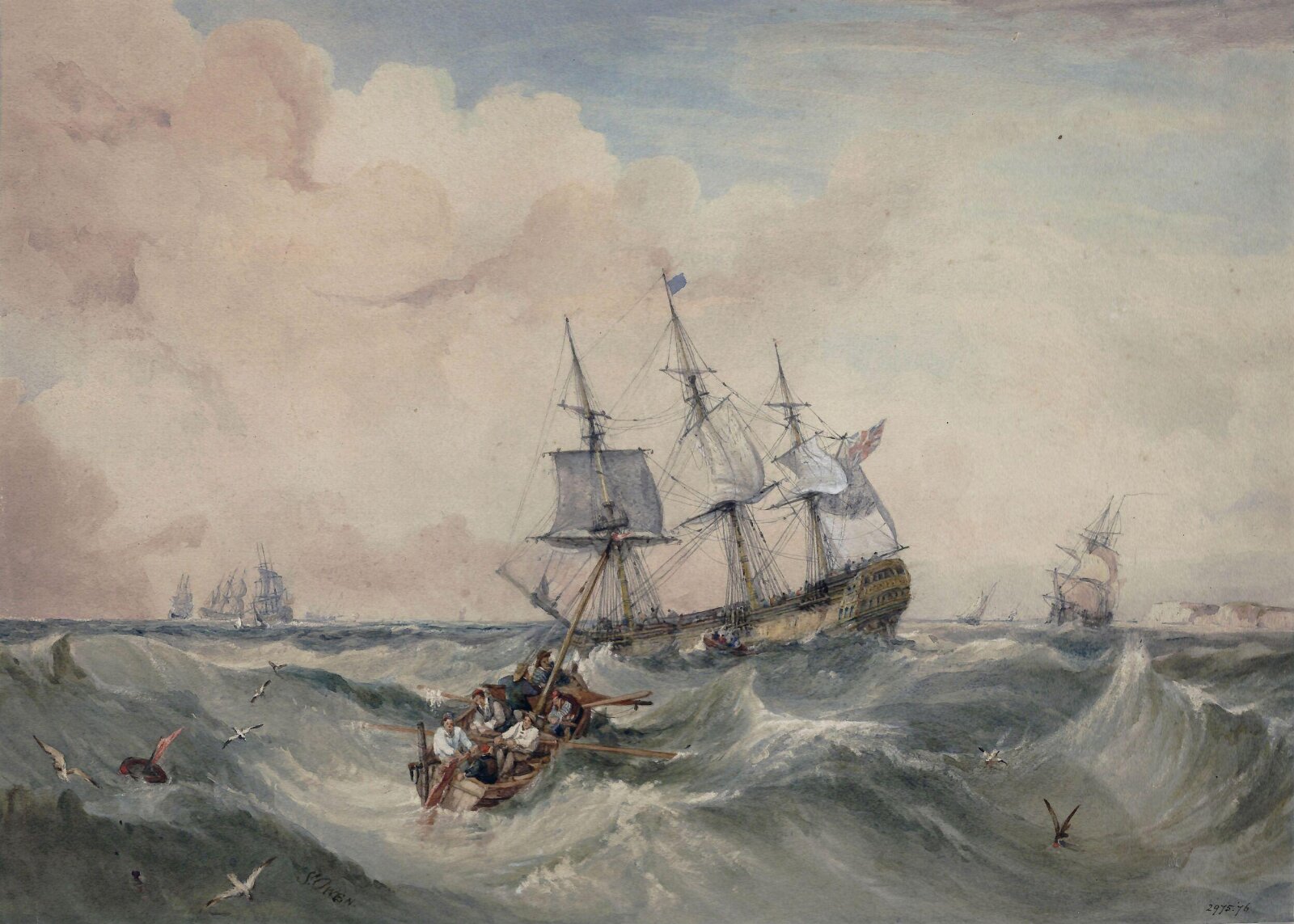 Indiaman lying-to for a pilot, Samuel Owen, ca. 1790-1857