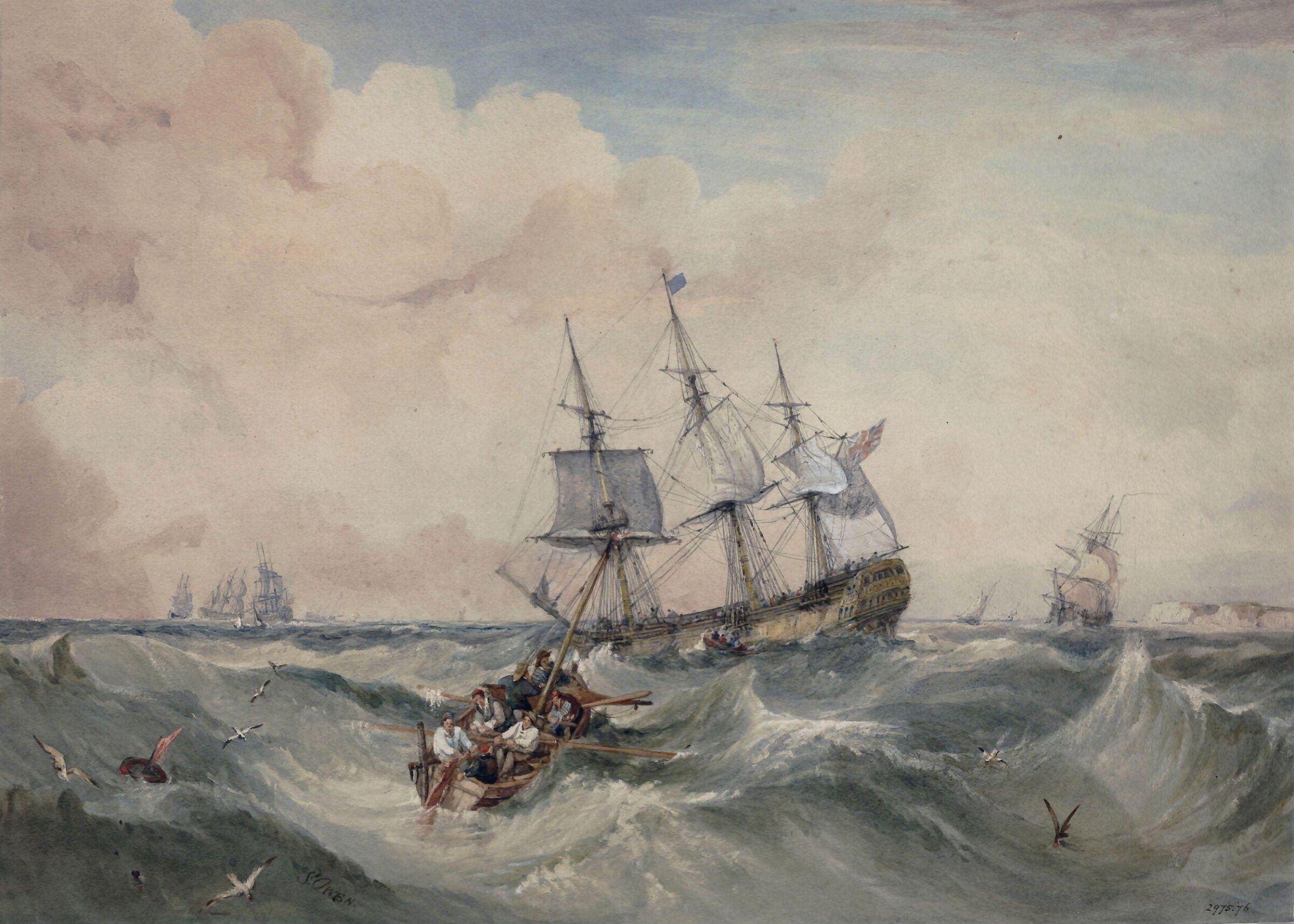 Indiaman lying-to for a pilot, Samuel Owen, ca. 1790-1857