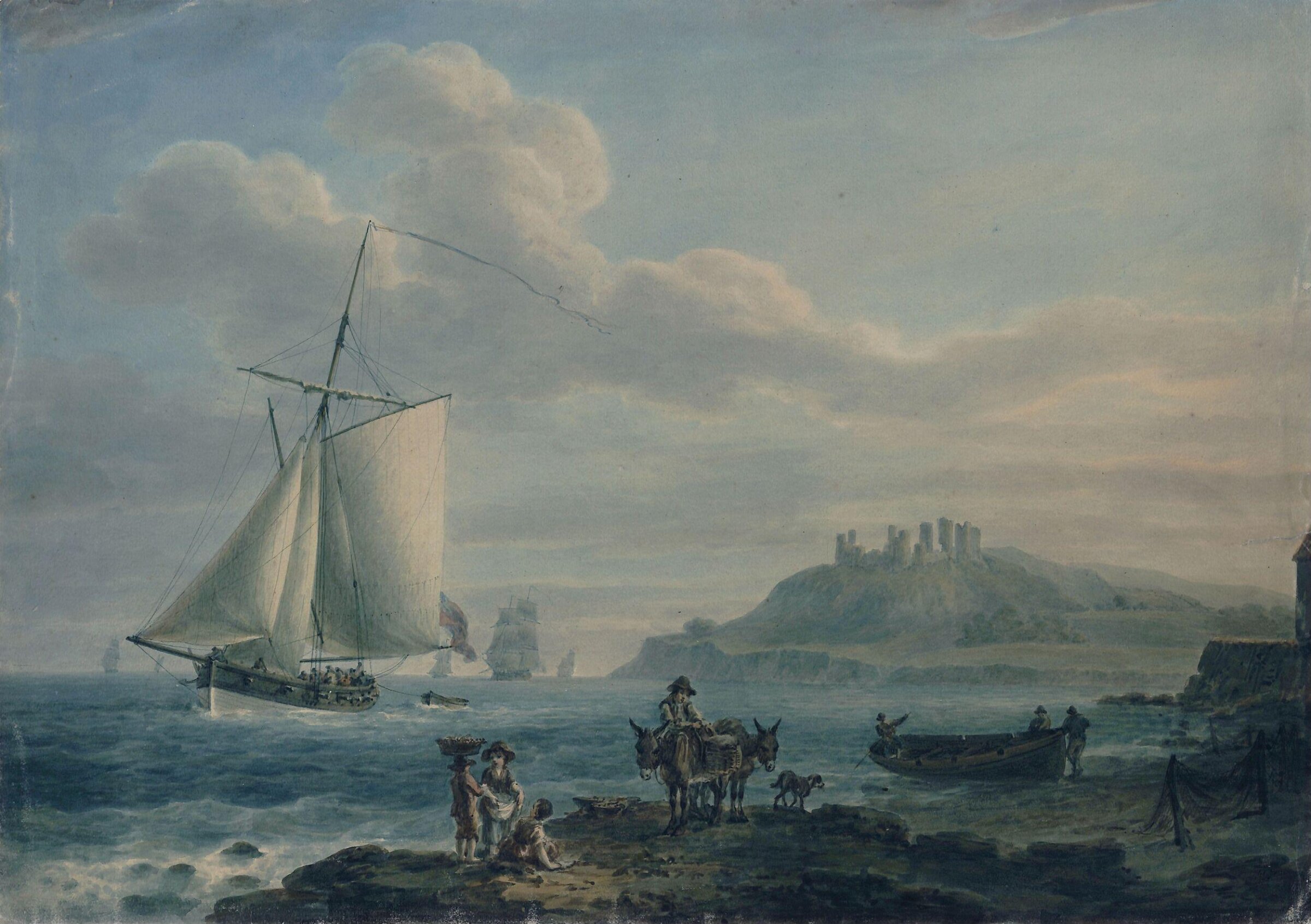 Llanstephan Castle, Coast of Carmarthenshire, Nicholas Pocock, ca. 1760-1820