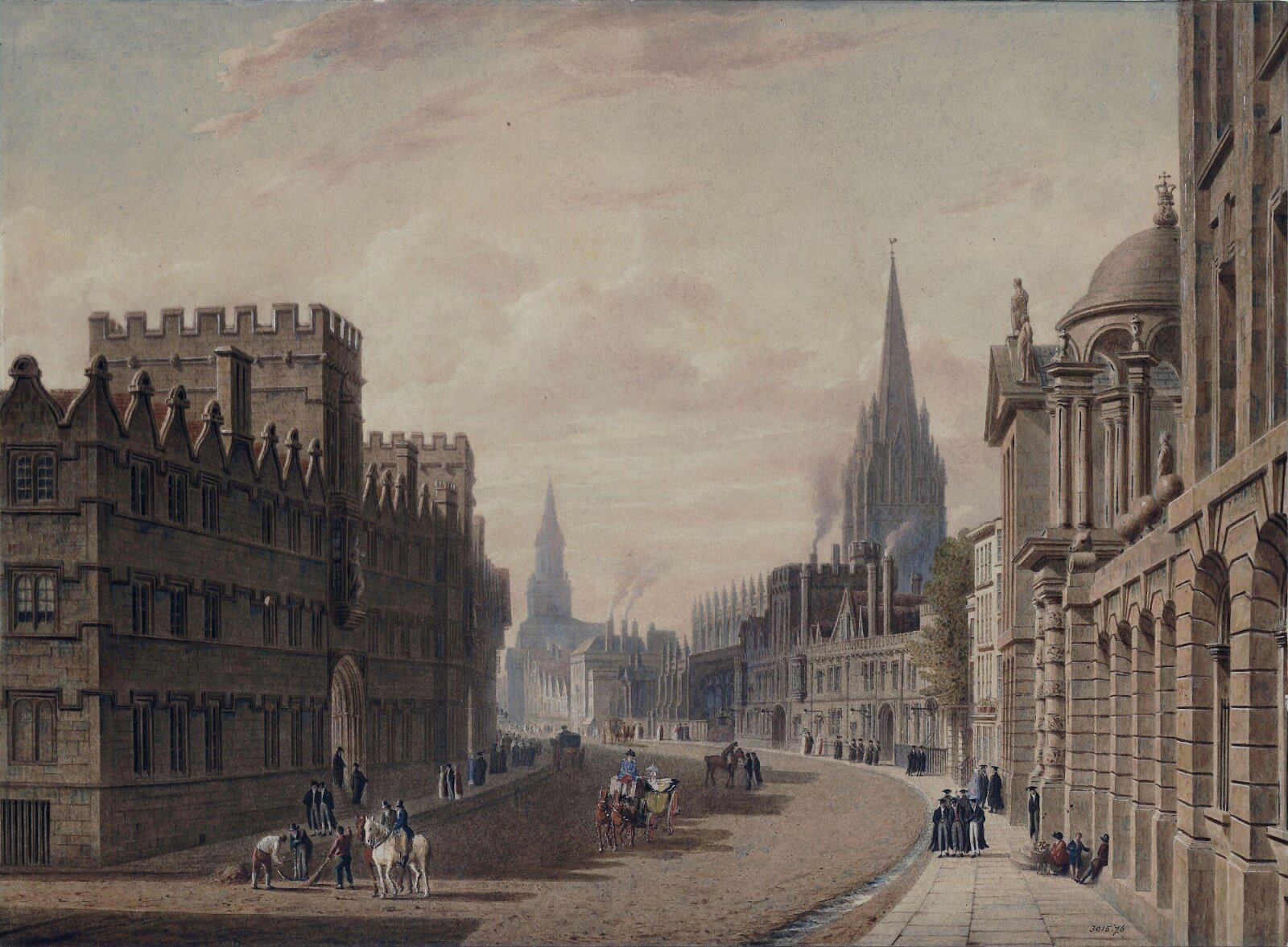 High Street, Oxford, Augustus Charles Pugin, ca. 1800-32