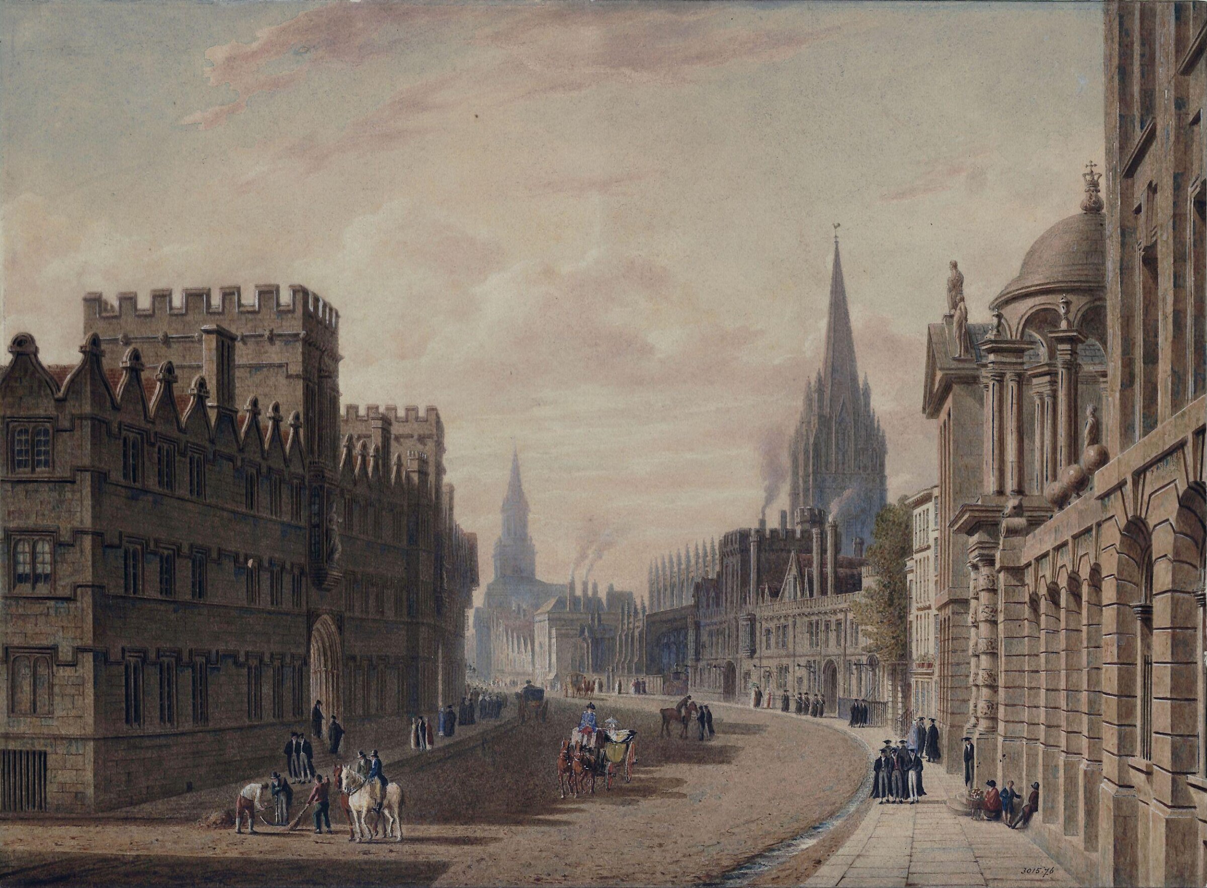 High Street, Oxford, Augustus Charles Pugin, ca. 1800-32