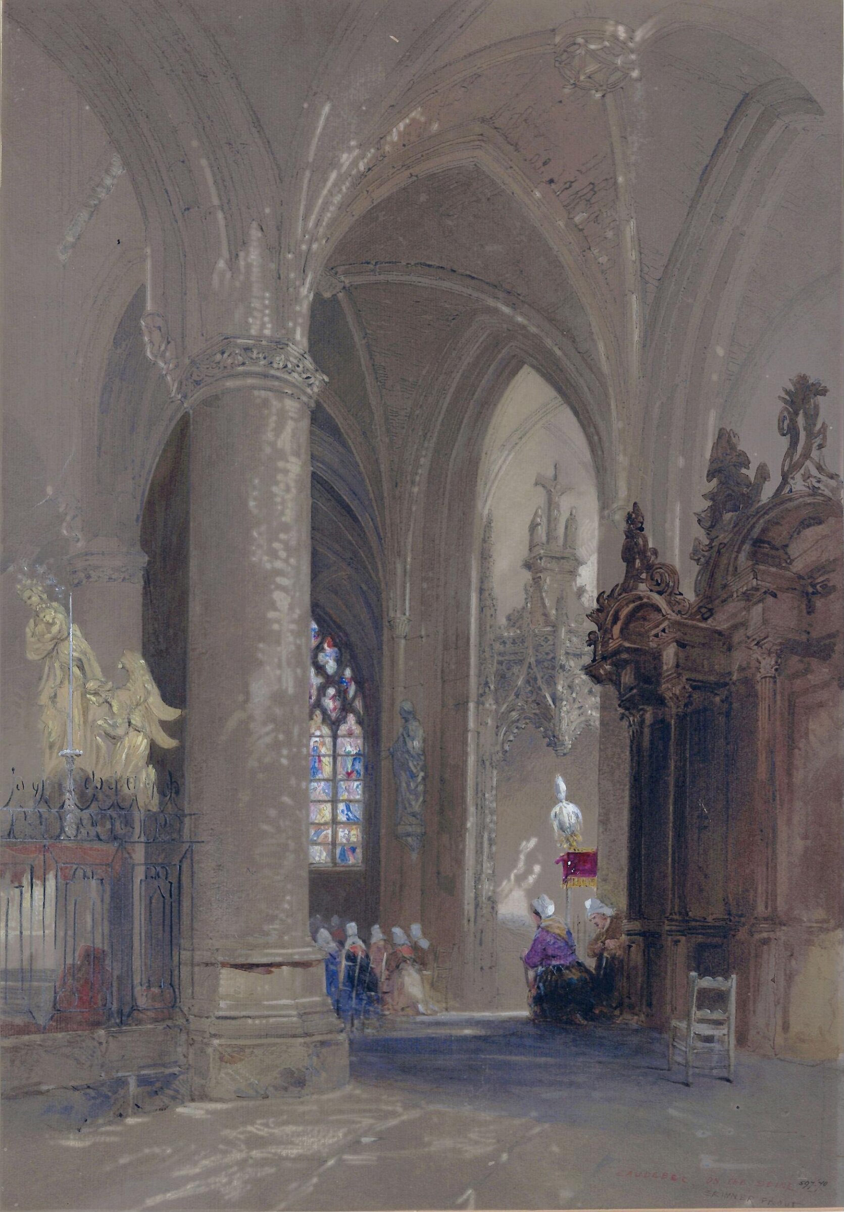 Caudebec on the Seine - Church Interior, Skinner Prout, ca. 1825-70