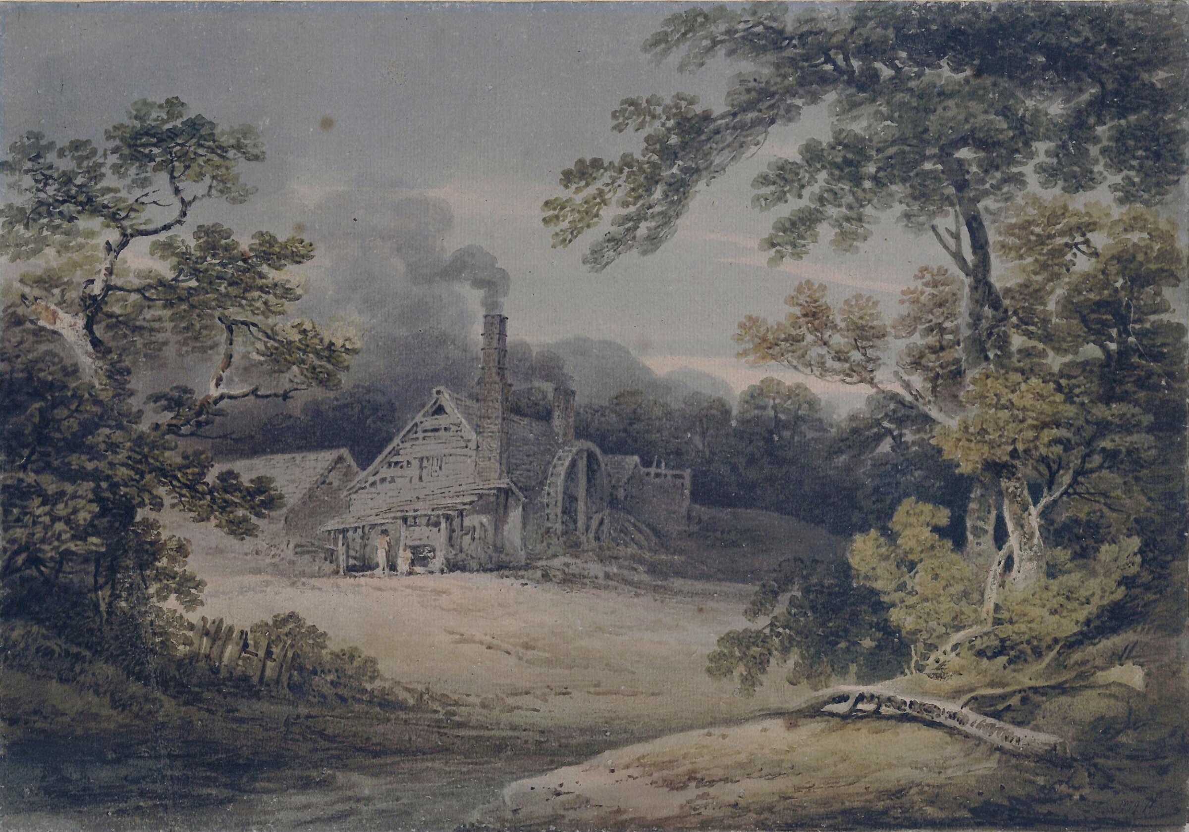 Landscape with cottage and waterwheel, Richard Sasse, ca. 1800-49