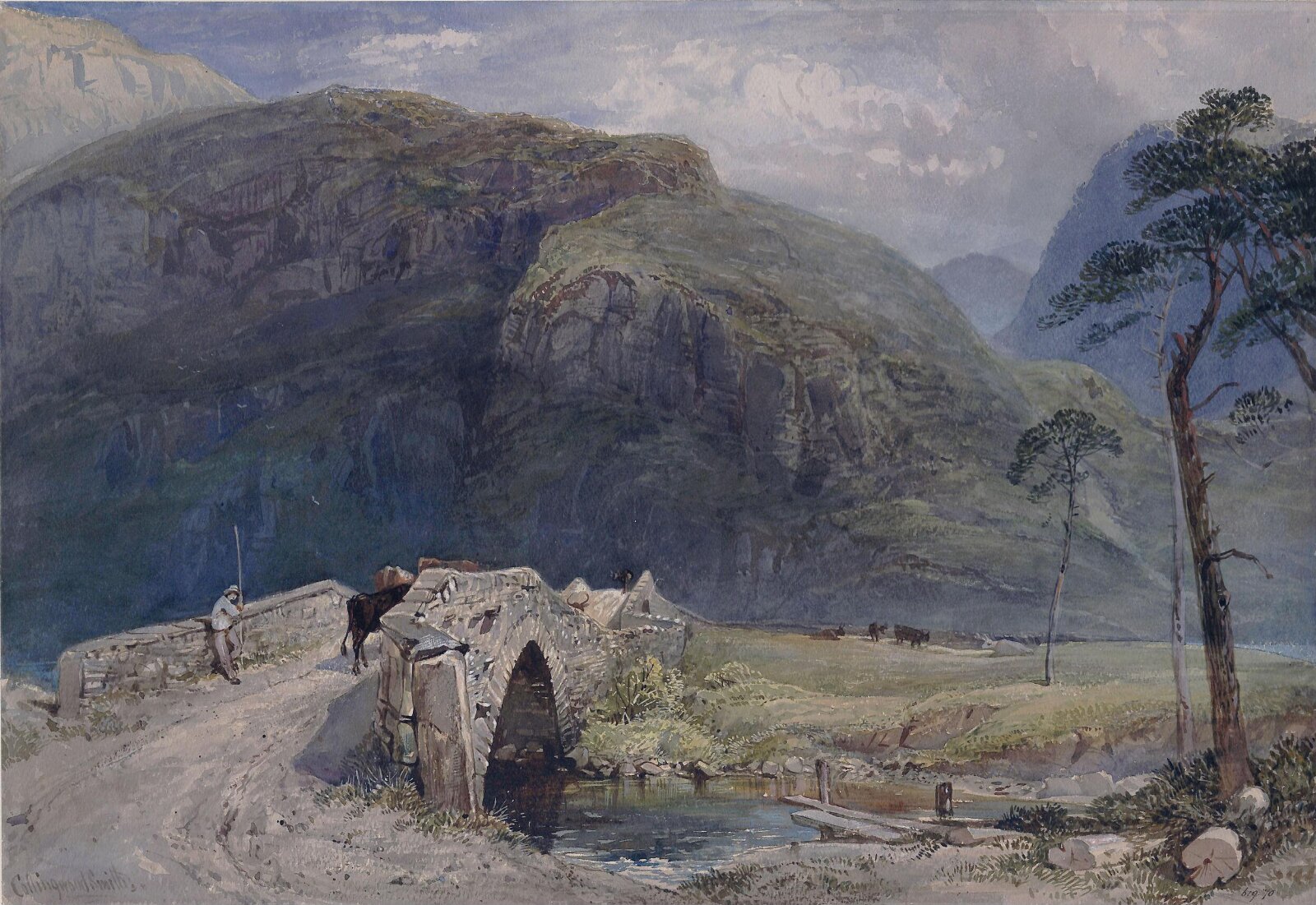 Landscape with bridge and cattle, William Collingwood Smith, ca. 1835-70