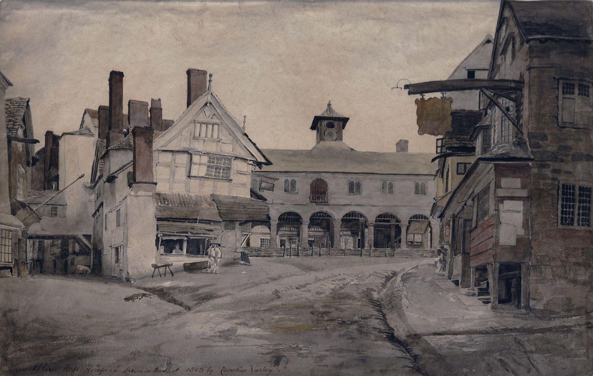 The Market Place, Ross, Herefordshire, Cornelius Varley, 1803