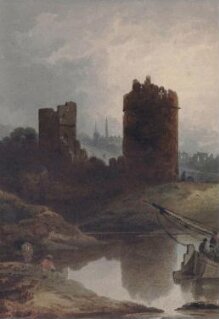 Irish Landscape with River and Castle: Evening thumbnail 1