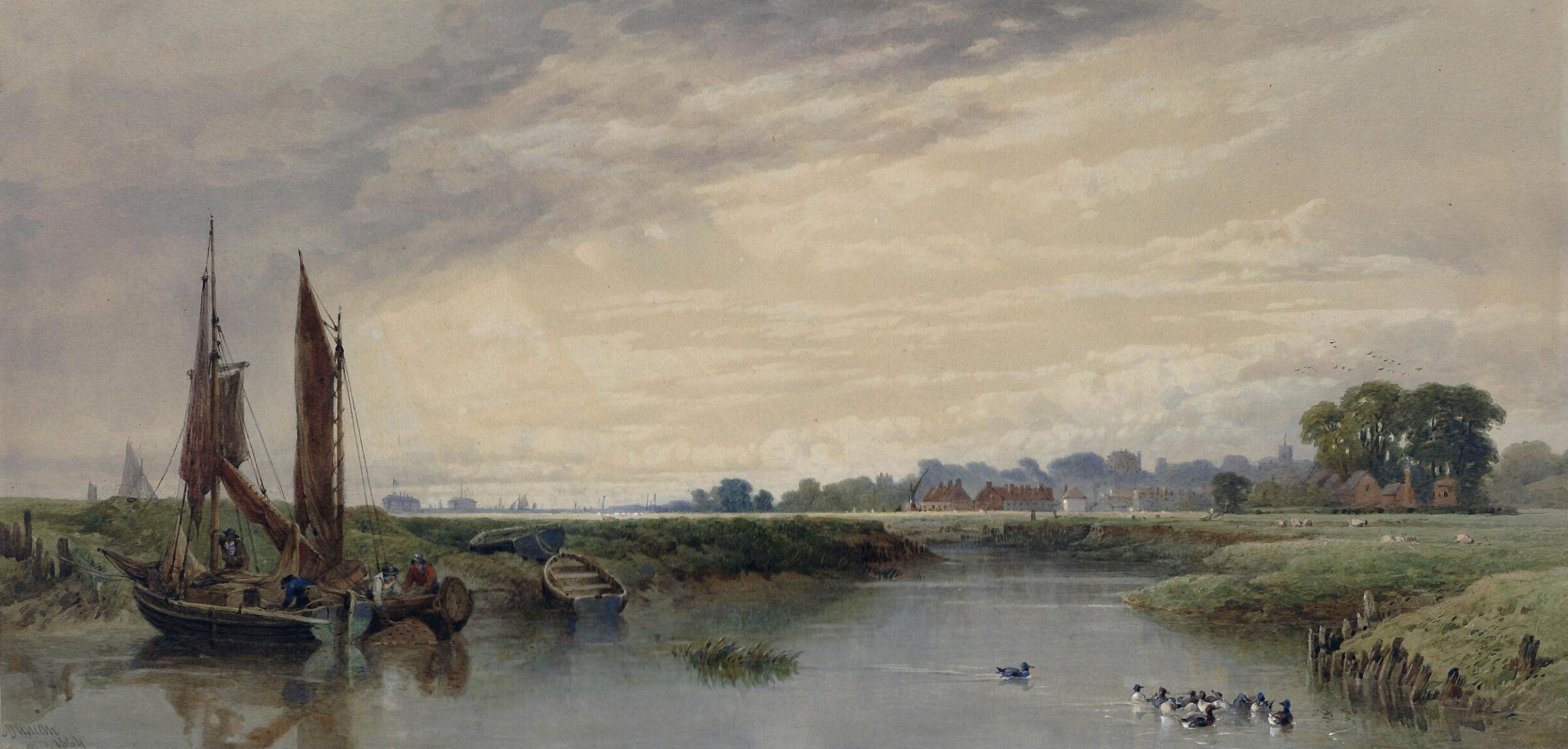 Gillingham on the Medway, Kent, Edward Duncan, 1864